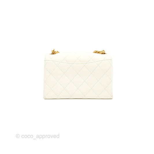 Chanel Mini Flap Bag with Enamel Charm Chain White Lambskin Gold Hardware