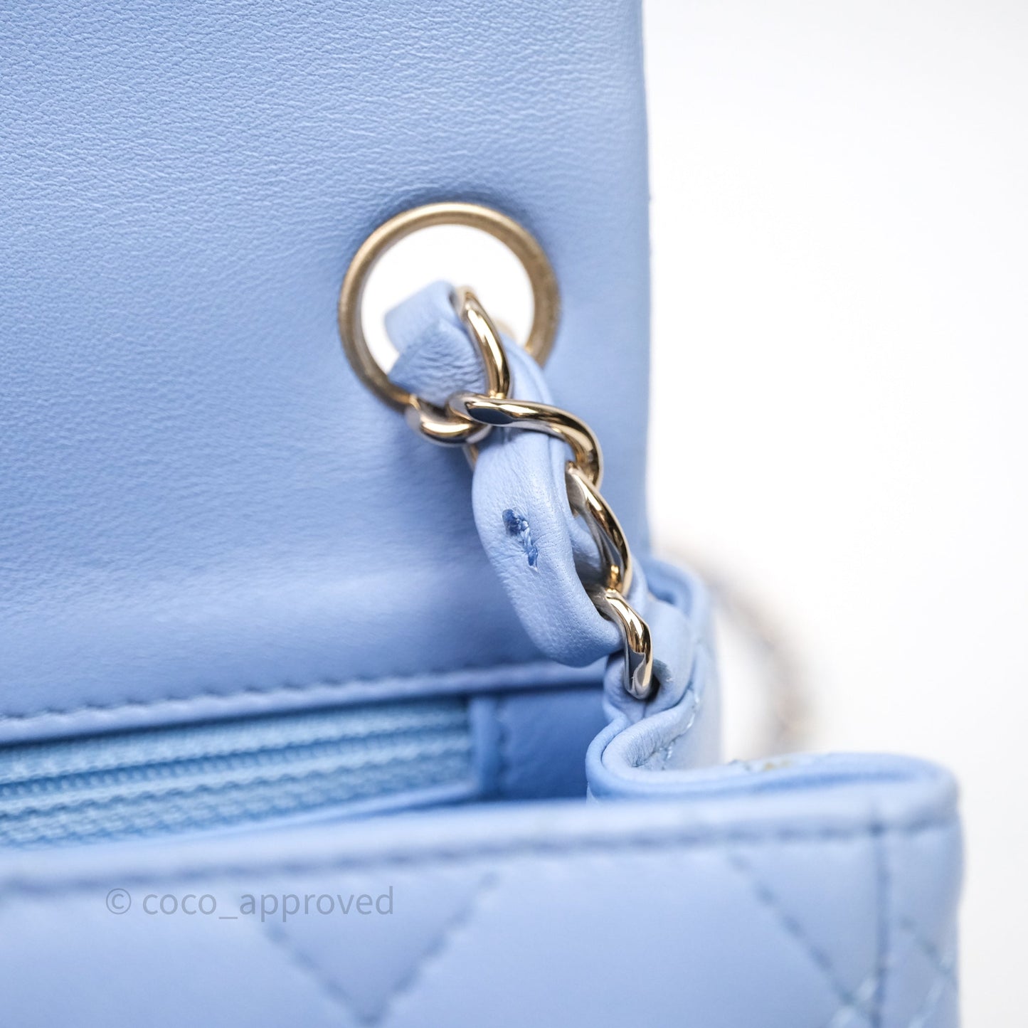 Chanel Mini Square Quilted Sky Blue Lambskin Gold Hardware