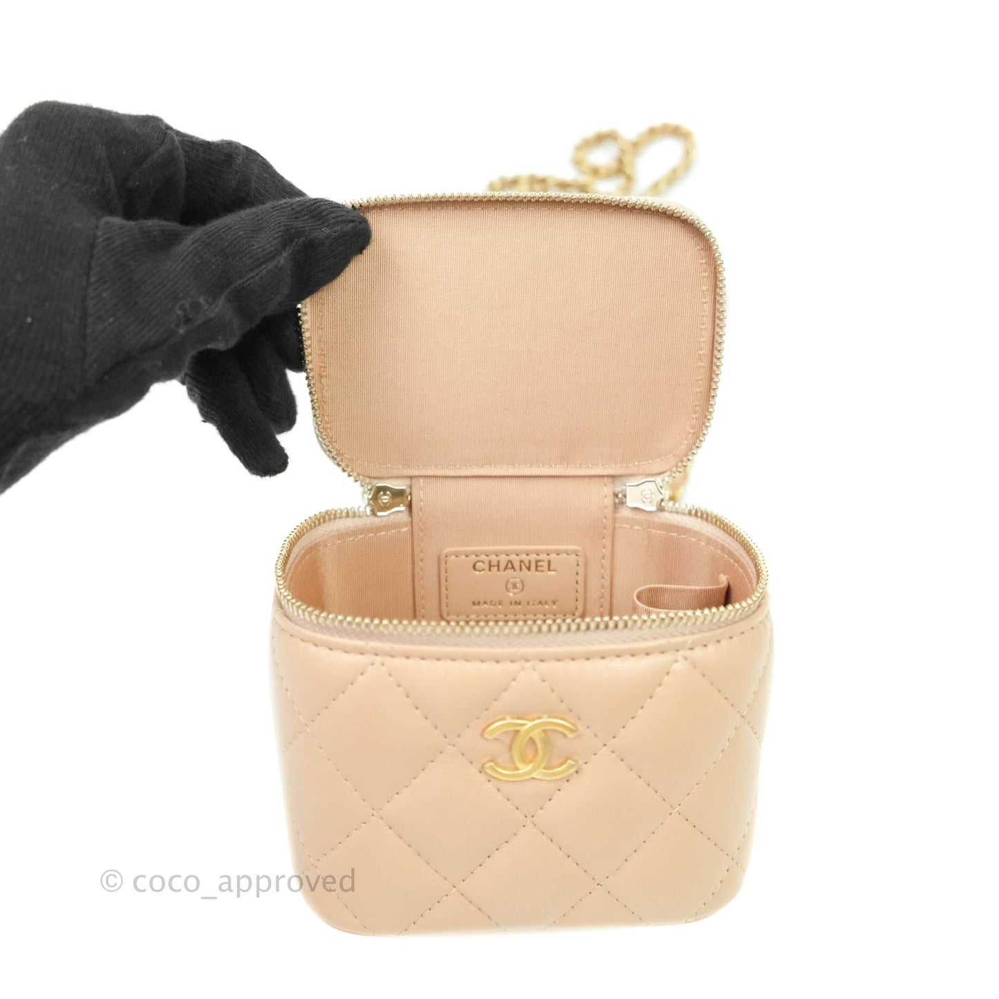 Chanel Small Quilted Vanity With Chain Beige Lambskin Aged Gold Hardware