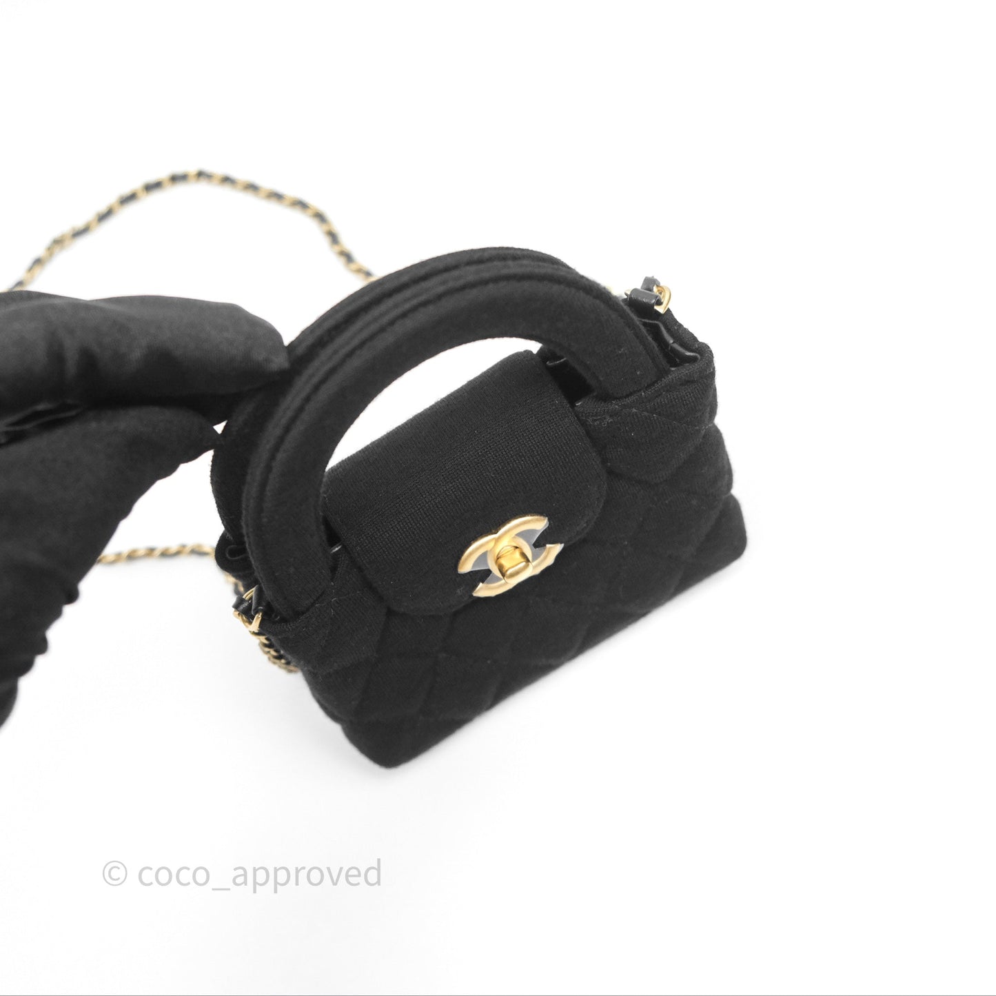 Chanel Mini Nano Kelly Bag Black Jersey Aged Gold Hardware 23K