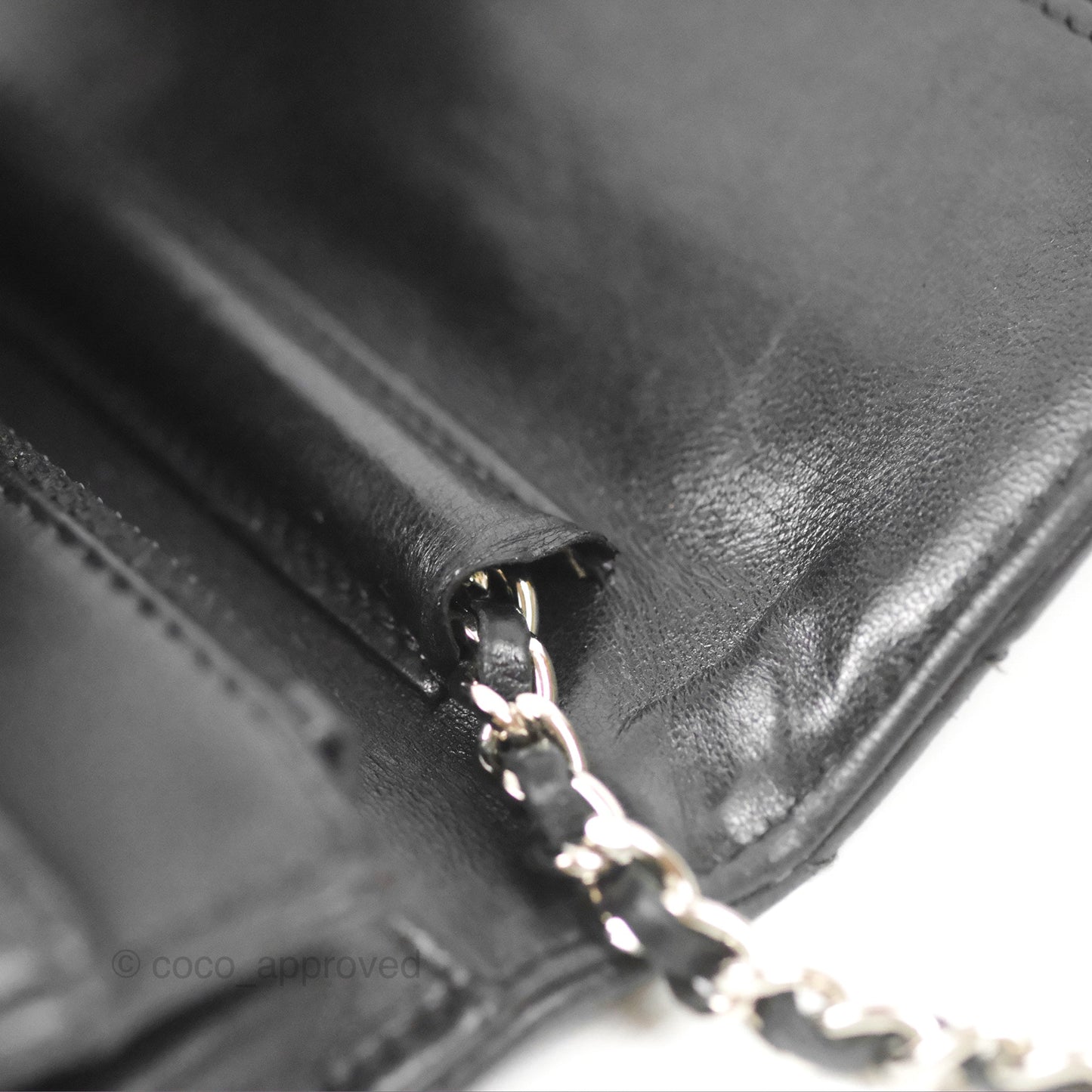 Chanel Classic Chevron Wallet on Chain WOC Black Lambskin Silver Hardware