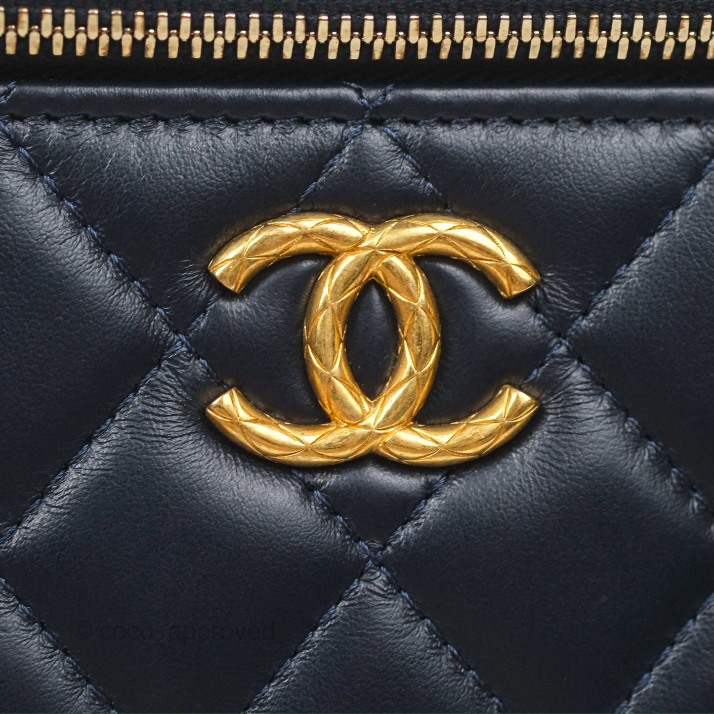 Chanel All Slide Vanity with Adjustable Chain Navy Lambskin Aged Gold Hardware