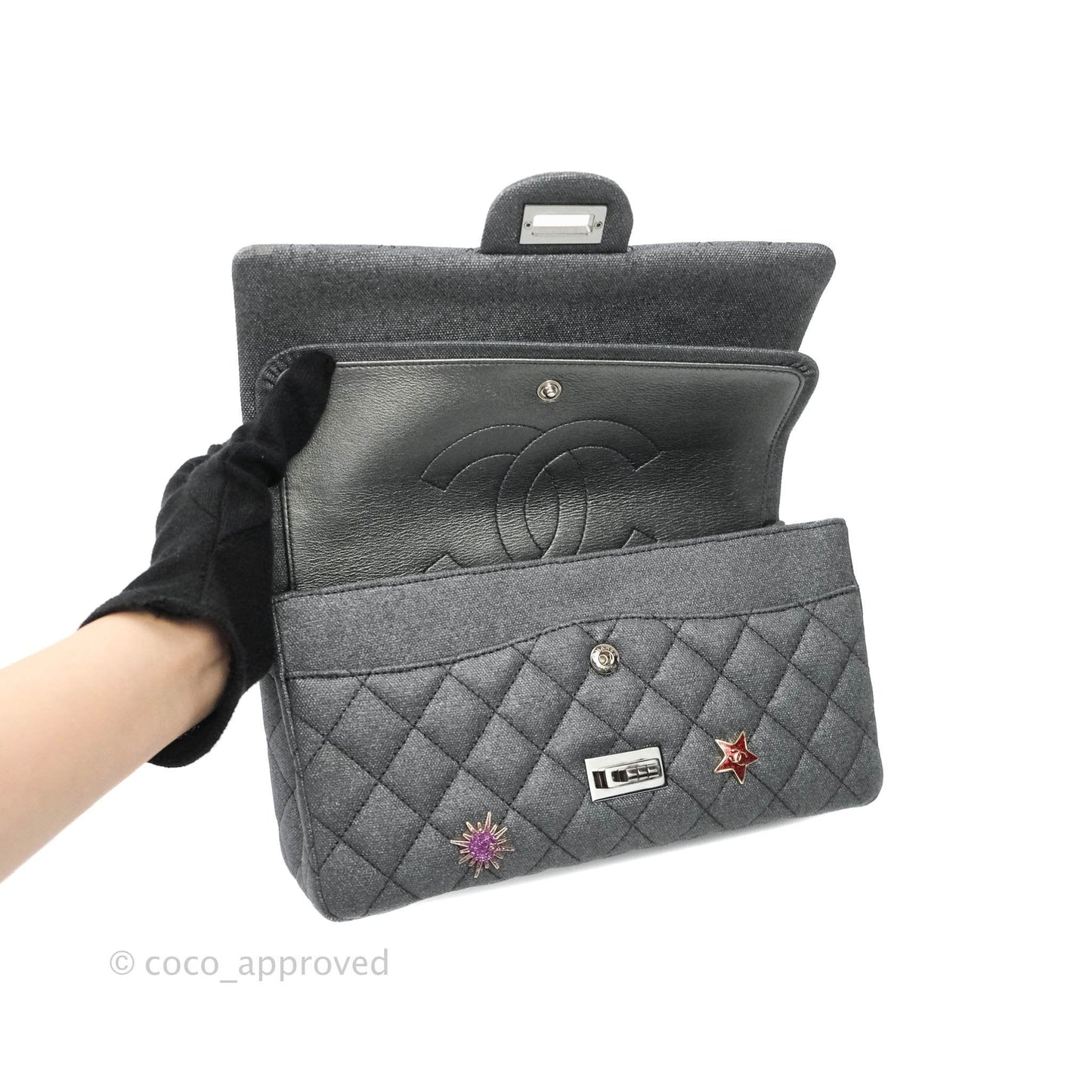 Chanel 2.55 Reissue Lucky Charms 225 Flap Iridescent Metallic Grey Canvas Gun Metal