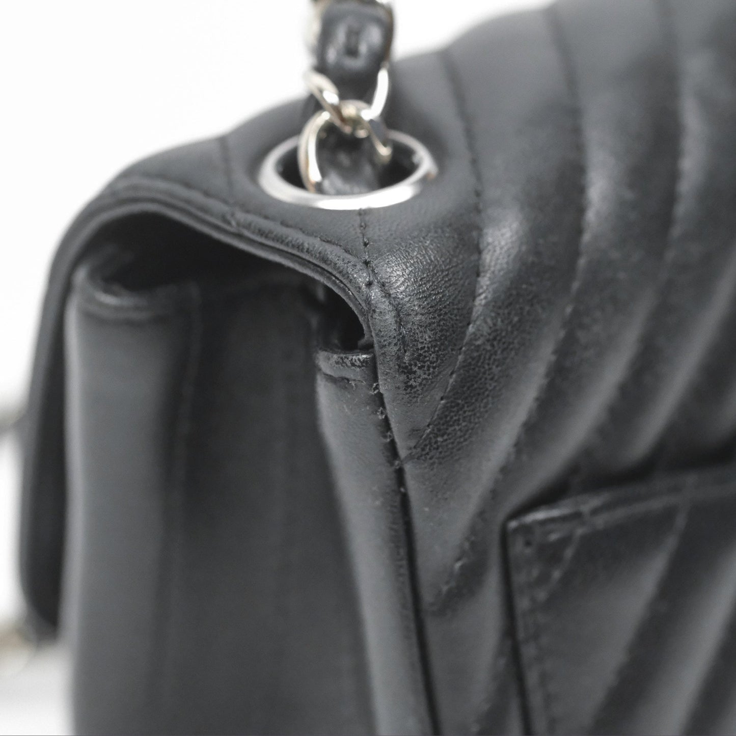 Chanel Mini Square Black Chevron Lambskin Silver Hardware