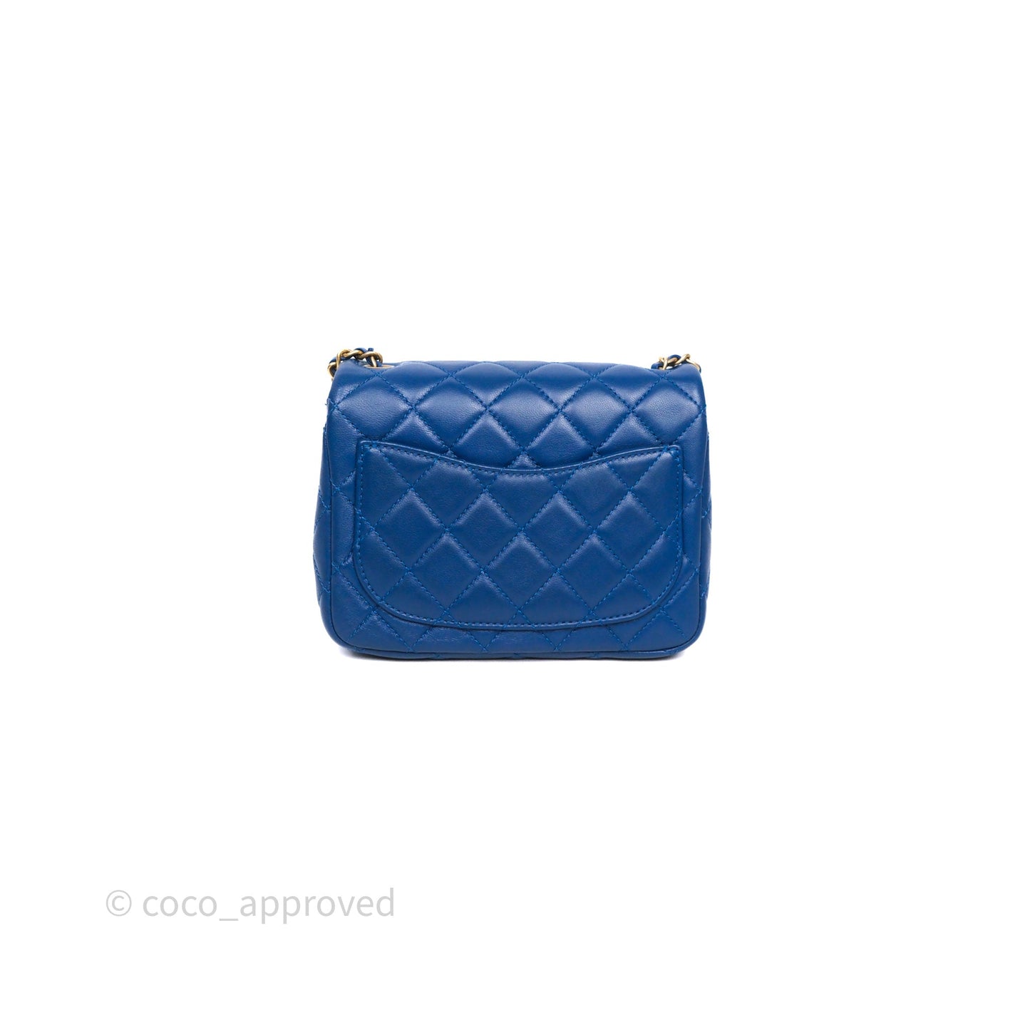 Chanel Pearl Crush Mini Square Quilted Blue Lambskin Aged Gold Hardware