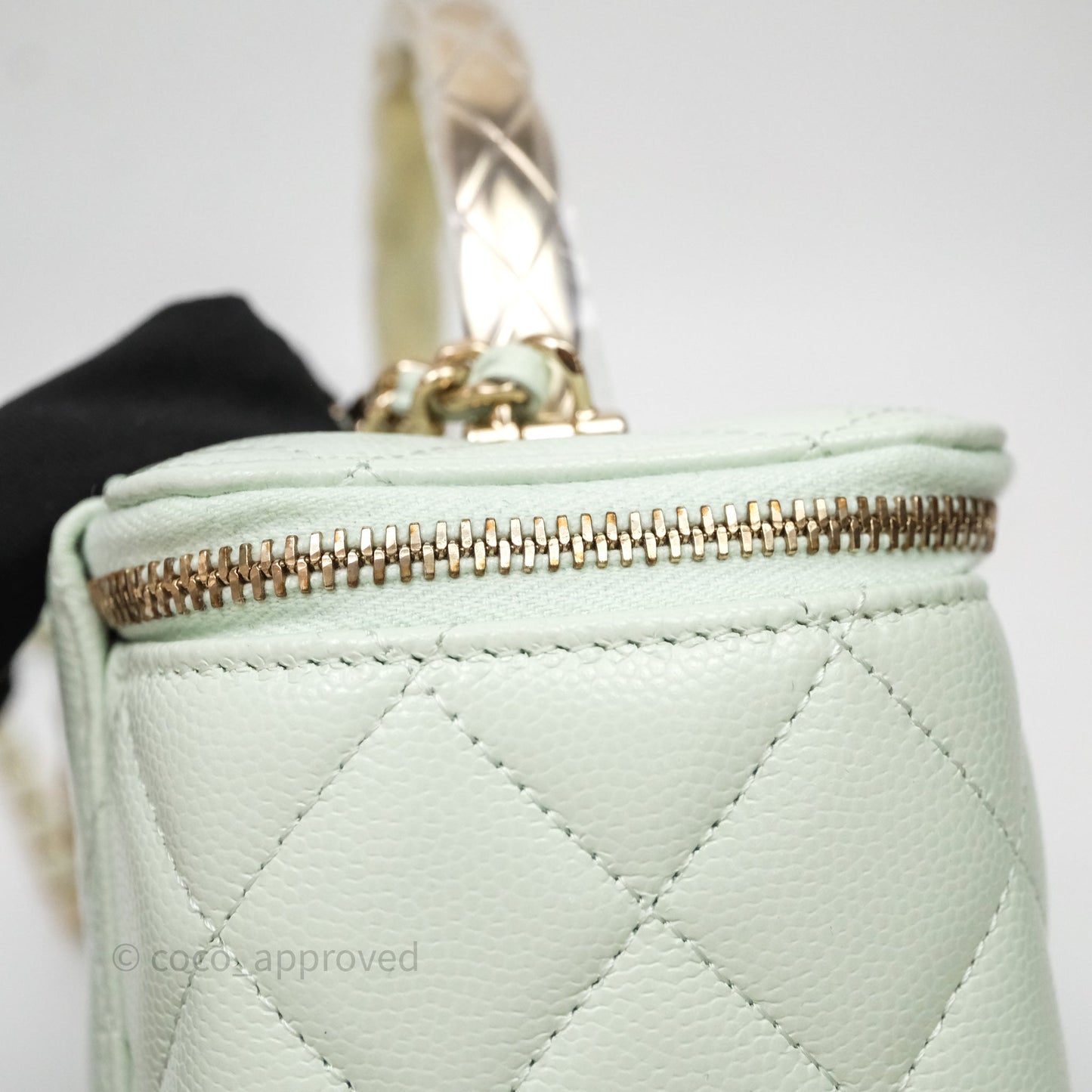 Chanel Vanity Rectangular Top Handle Mint Green Caviar Gold Hardware