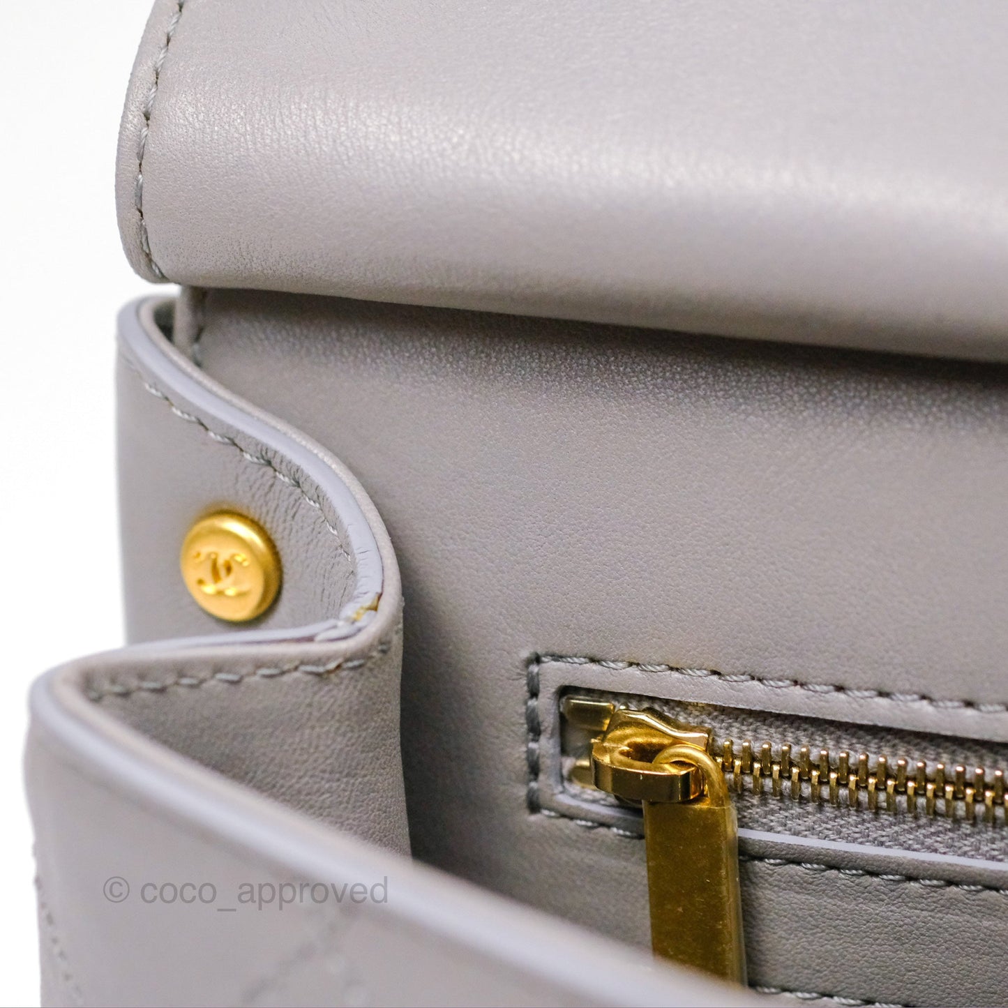 Chanel Small Quilted Coco Luxe Flap Bag Grey Calfskin Aged Gold Hardware