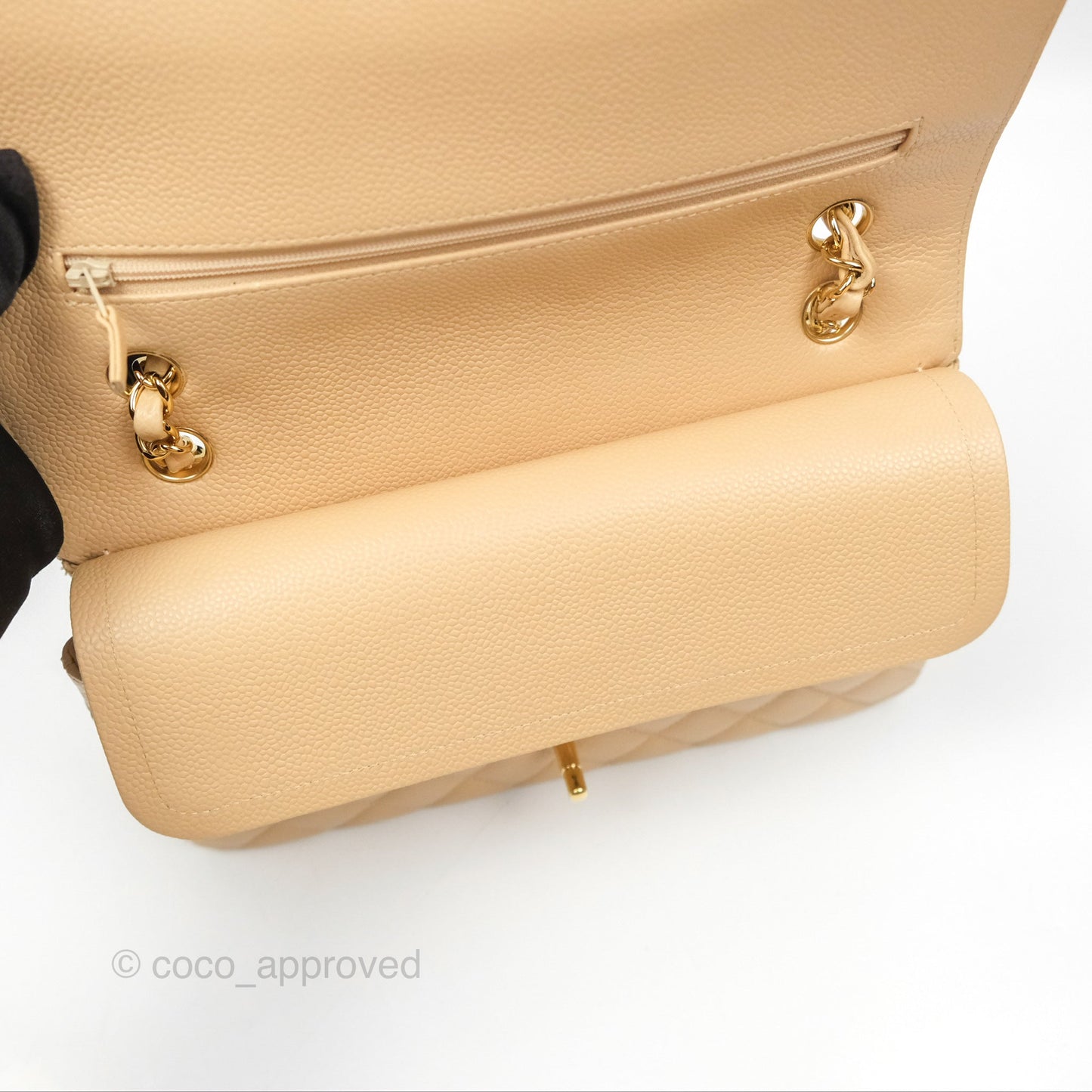 Chanel Classic M/L Medium Flap Quilted Beige Caviar Gold Hardware