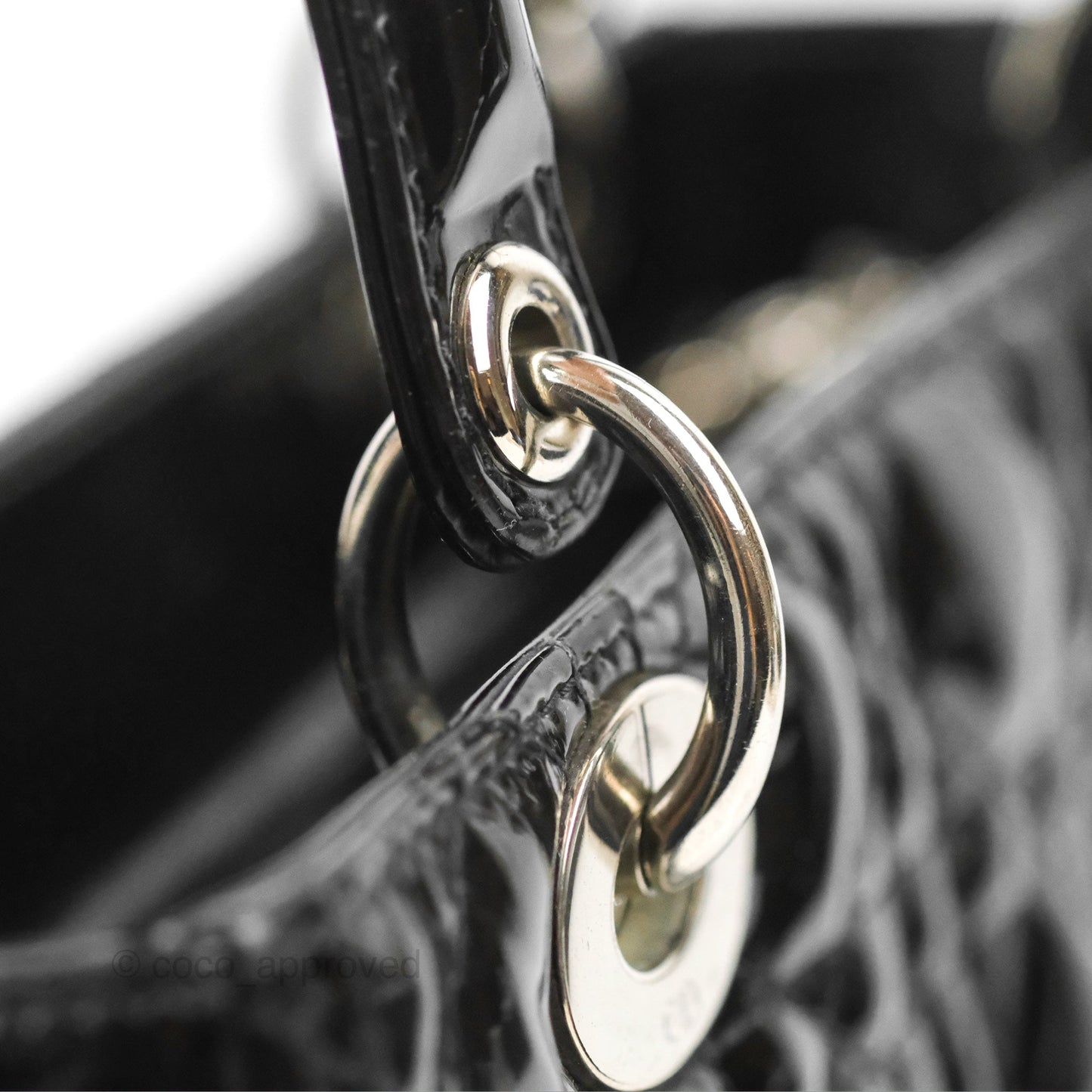 Christian Dior Medium Lady Dior Black Patent Silver Hardware