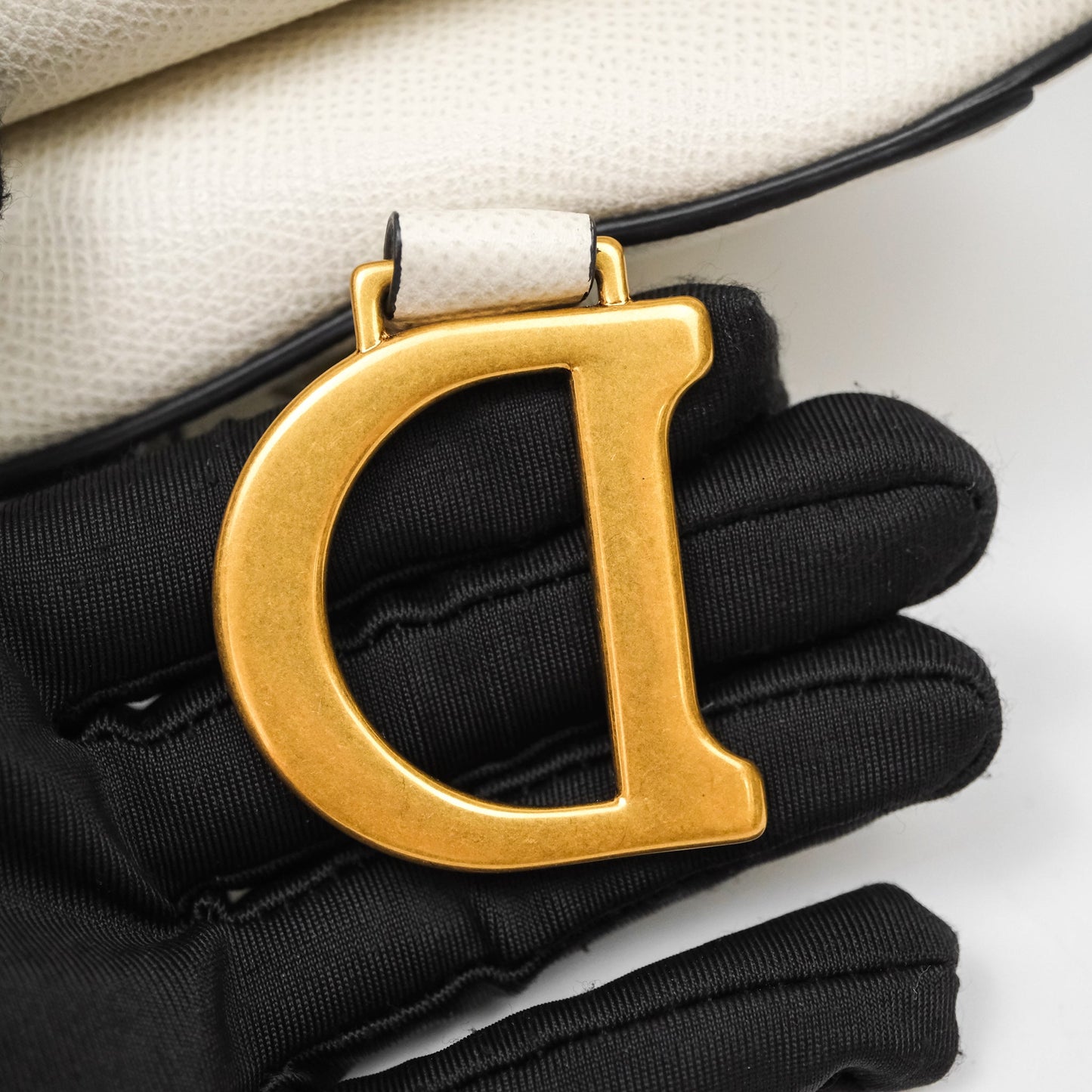 Christian Dior Mini Saddle Bag White Grained Calfskin Gold Hardware