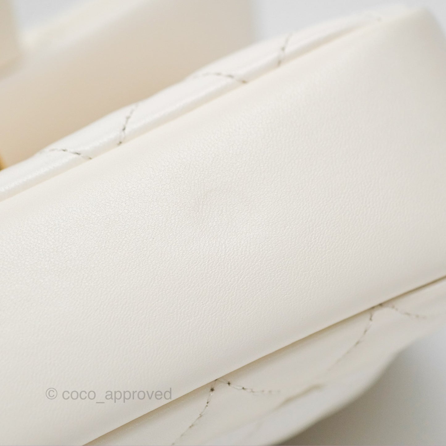 Chanel Pearl Chain Mini Flap Bag White Lambskin Aged Gold Hardware 24P