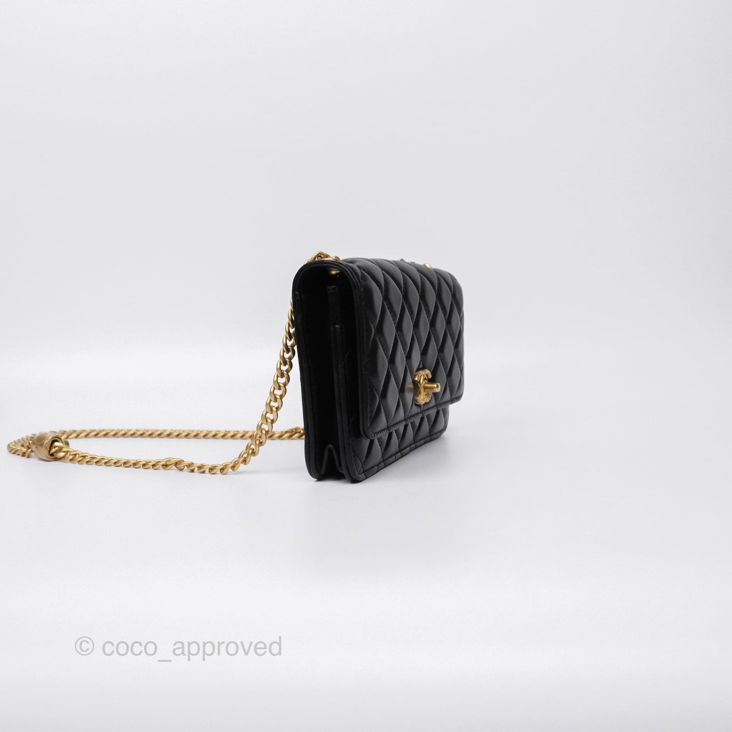 Chanel All Slide Wallet on Chain WOC Adjustable Chain Quilted Black Lambskin 22K