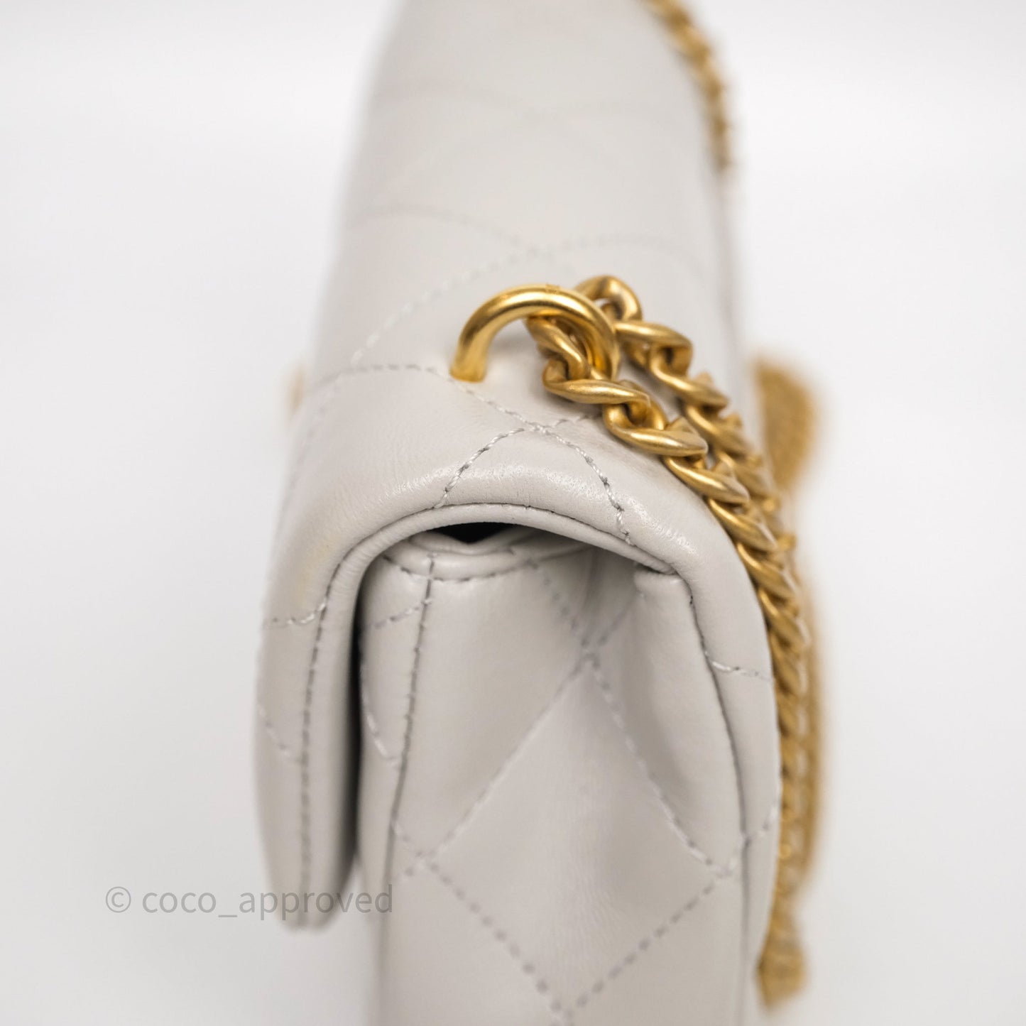 Chanel Heart Crush Mini Flap Bag Light Grey Lambskin Aged Gold Hardware 24P