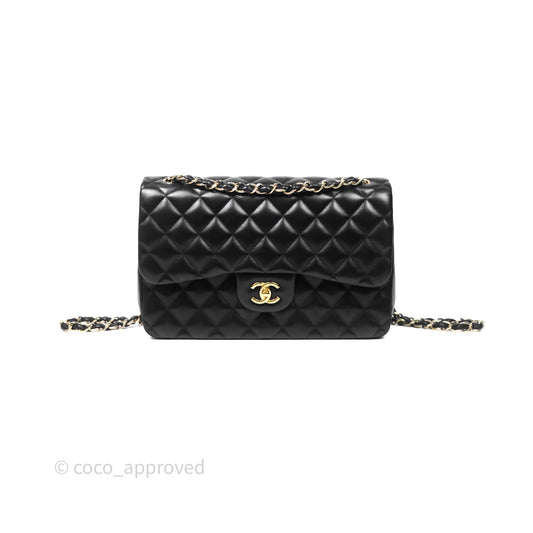 Chanel Classic Jumbo Double Flap Black Lambskin Bag Gold Hardware