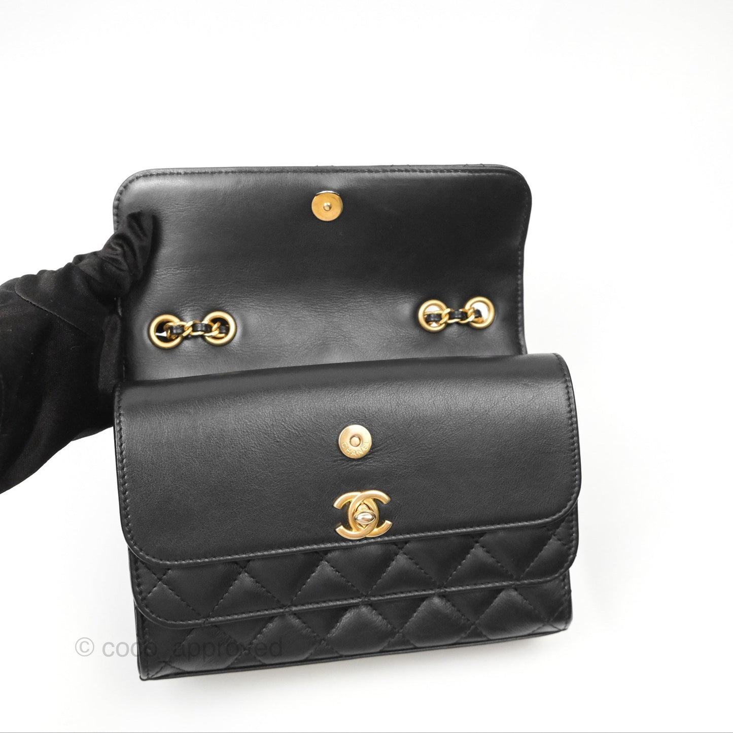 Chanel Triple Flap Bag Quilted Black Calfskin Aged Gold Hardware