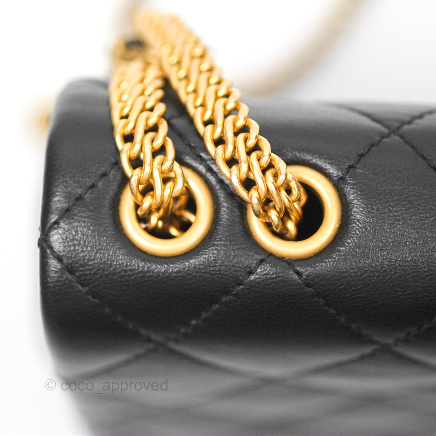 Chanel Small Chain Flap Bag Black Lambskin Aged Gold Hardware 22A