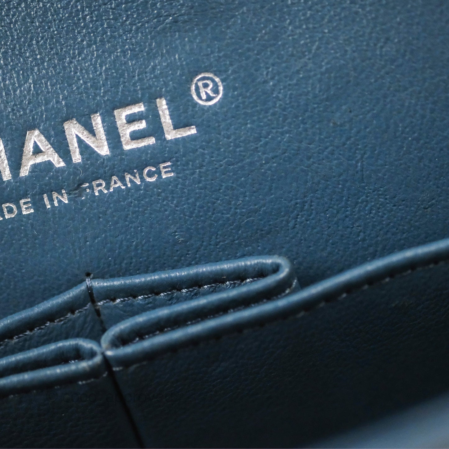 Chanel Classic Double Flap Quilted M/L Blue Caviar Silver Hardware