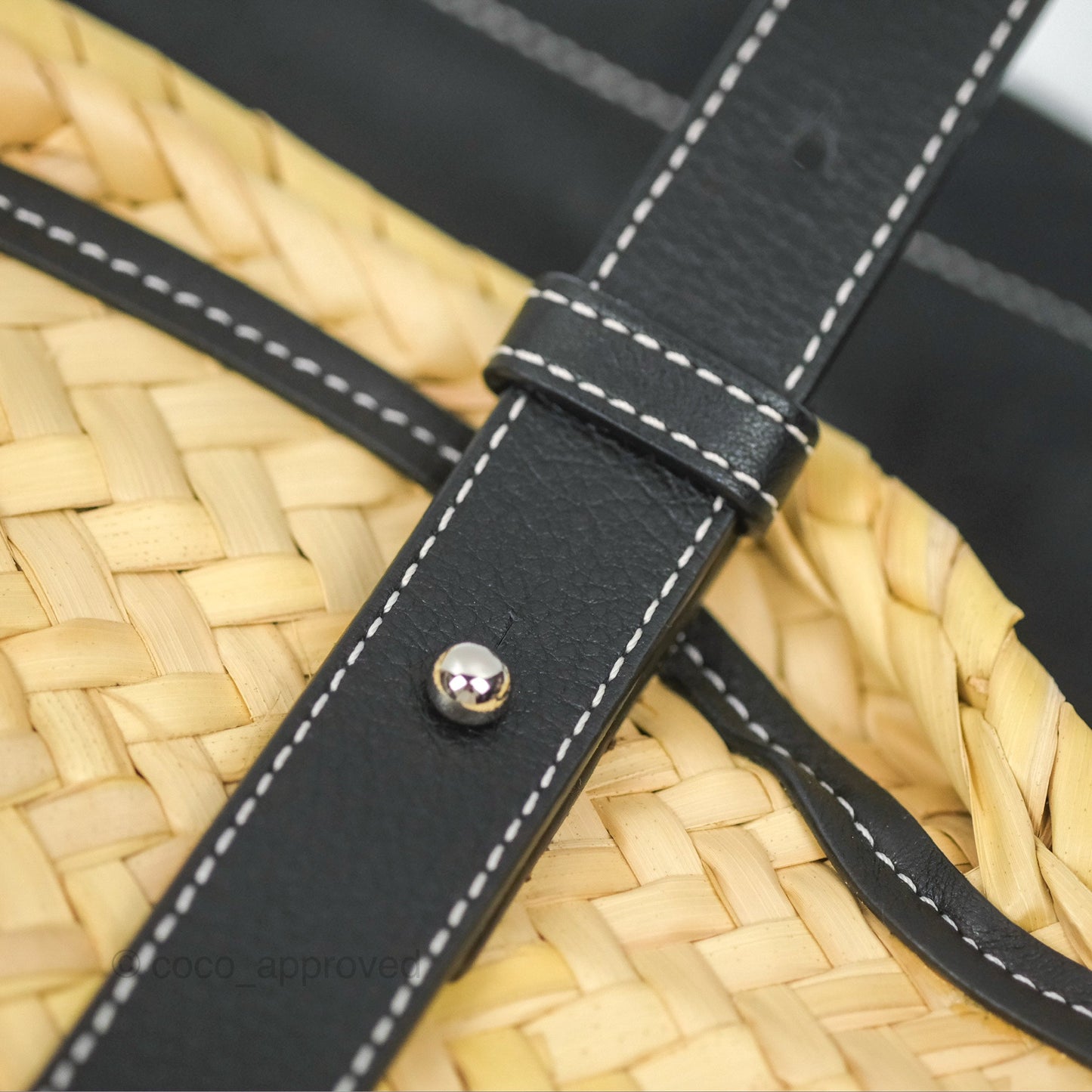 Loewe Woven Basket Bag Black Leather Natural Palm Leaf