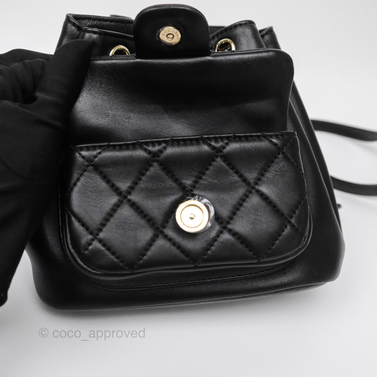 Chanel Small Duma Drawstring Backpack Black Lambskin Gold Hardware