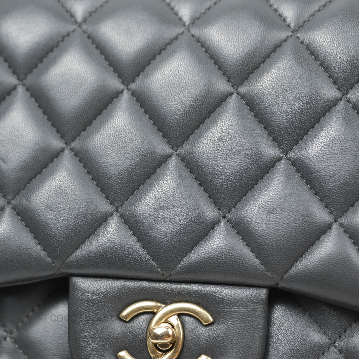 Chanel Jumbo Double Flap Dark Grey Lambskin Brushed Gold Hardware⁣⁣
