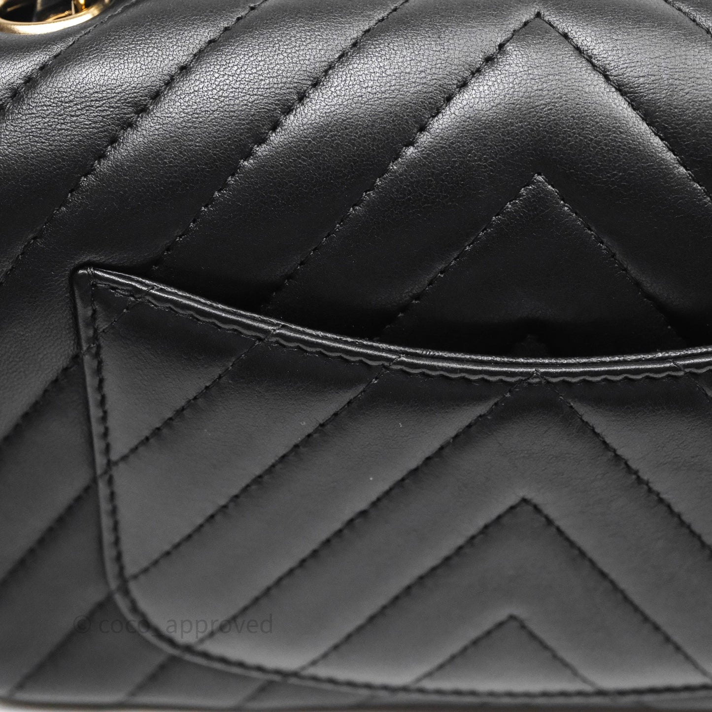 Chanel Quilted Mini Rectangular Chevron Black Lambskin Gold Hardware