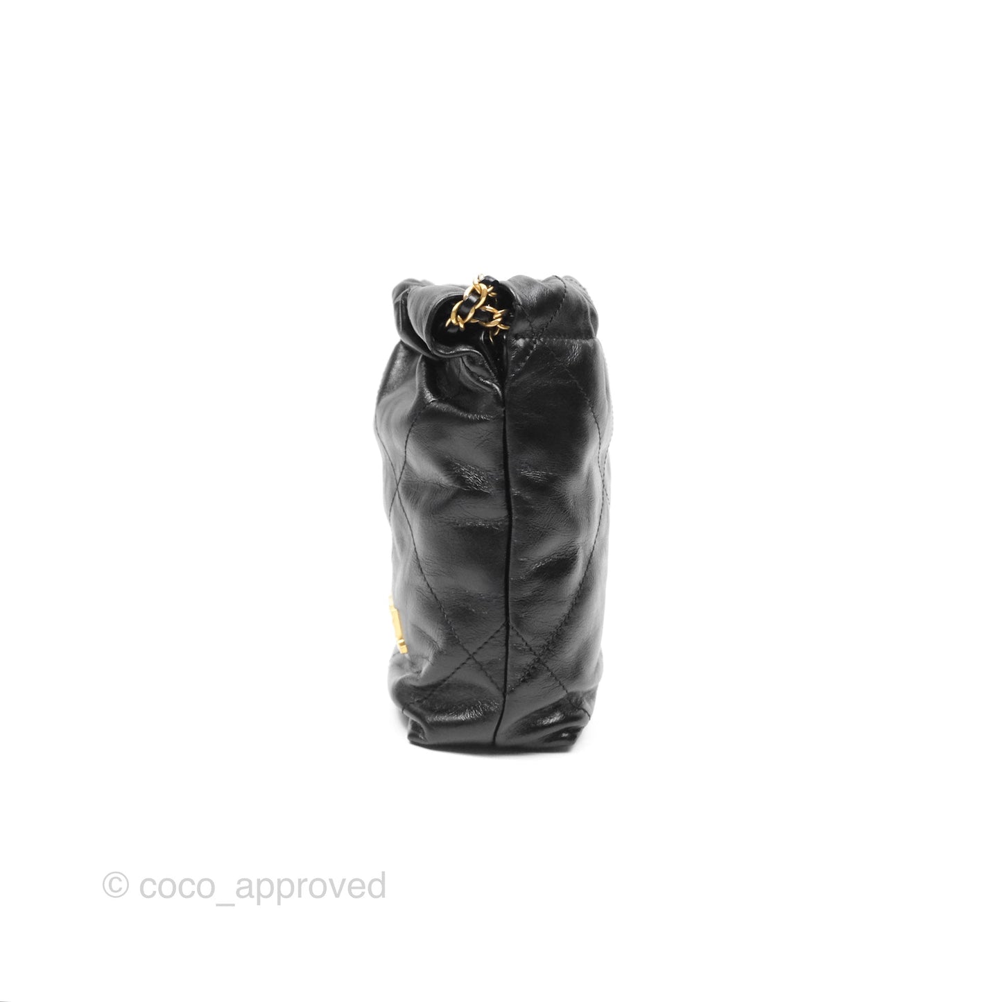 Chanel 22 Mini Bag with Pearl Chain Black Shiny Crumpled Calfskin