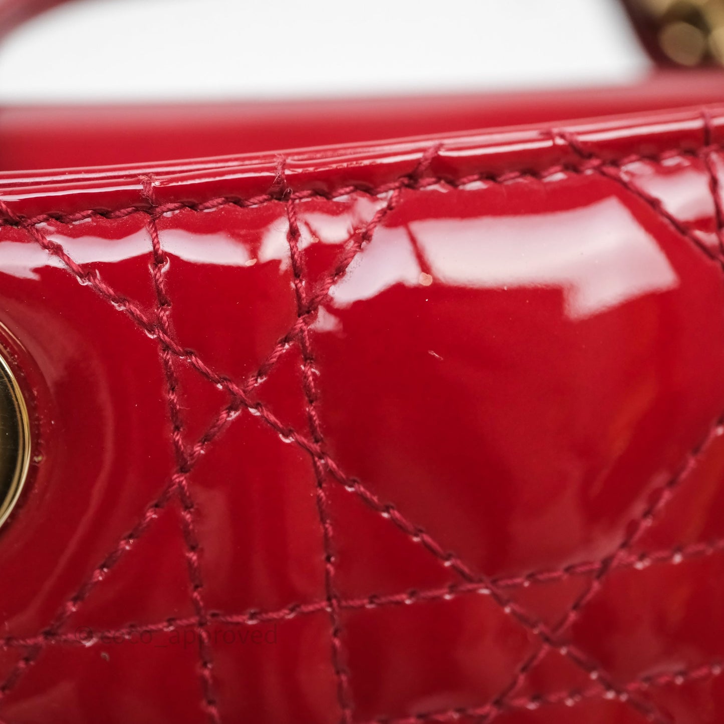 Christian Dior Mini Lady Dior Red Patent Cannage Gold Hardware