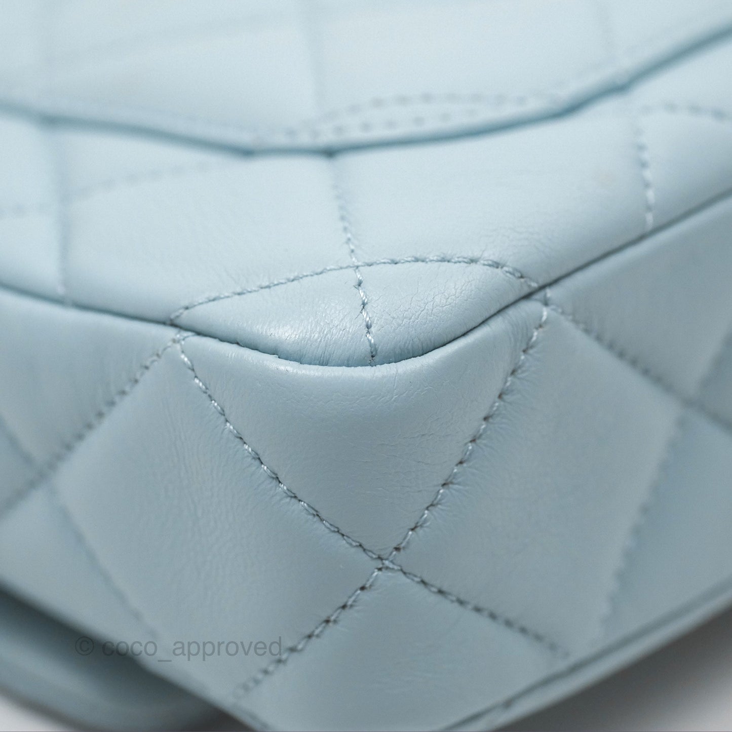 Chanel Quilted Enamel Pending CC Small Square Flap Baby Blue Lambskin 22P