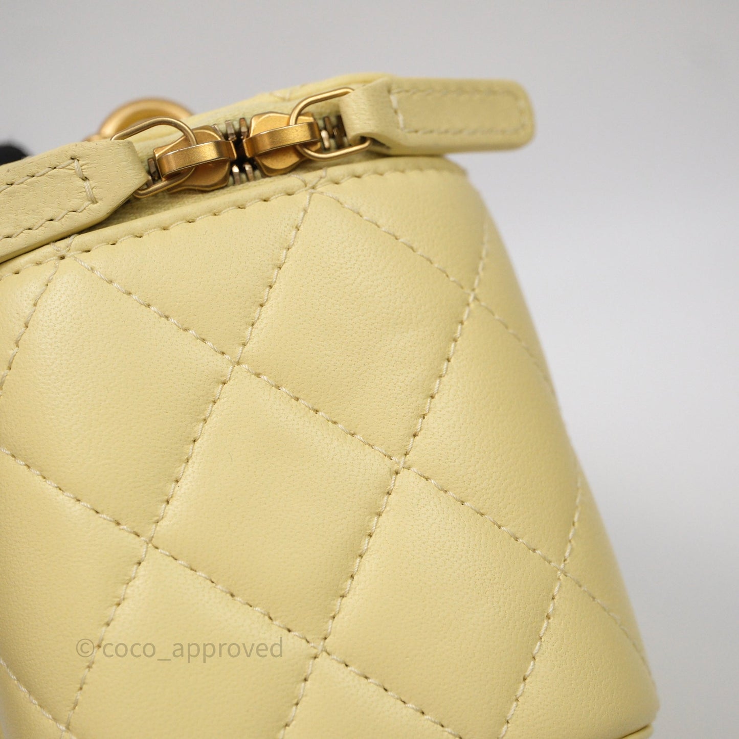 Chanel Quilted Vanity Rectangular with Camellia Adjustable Chain Yellow Lambskin