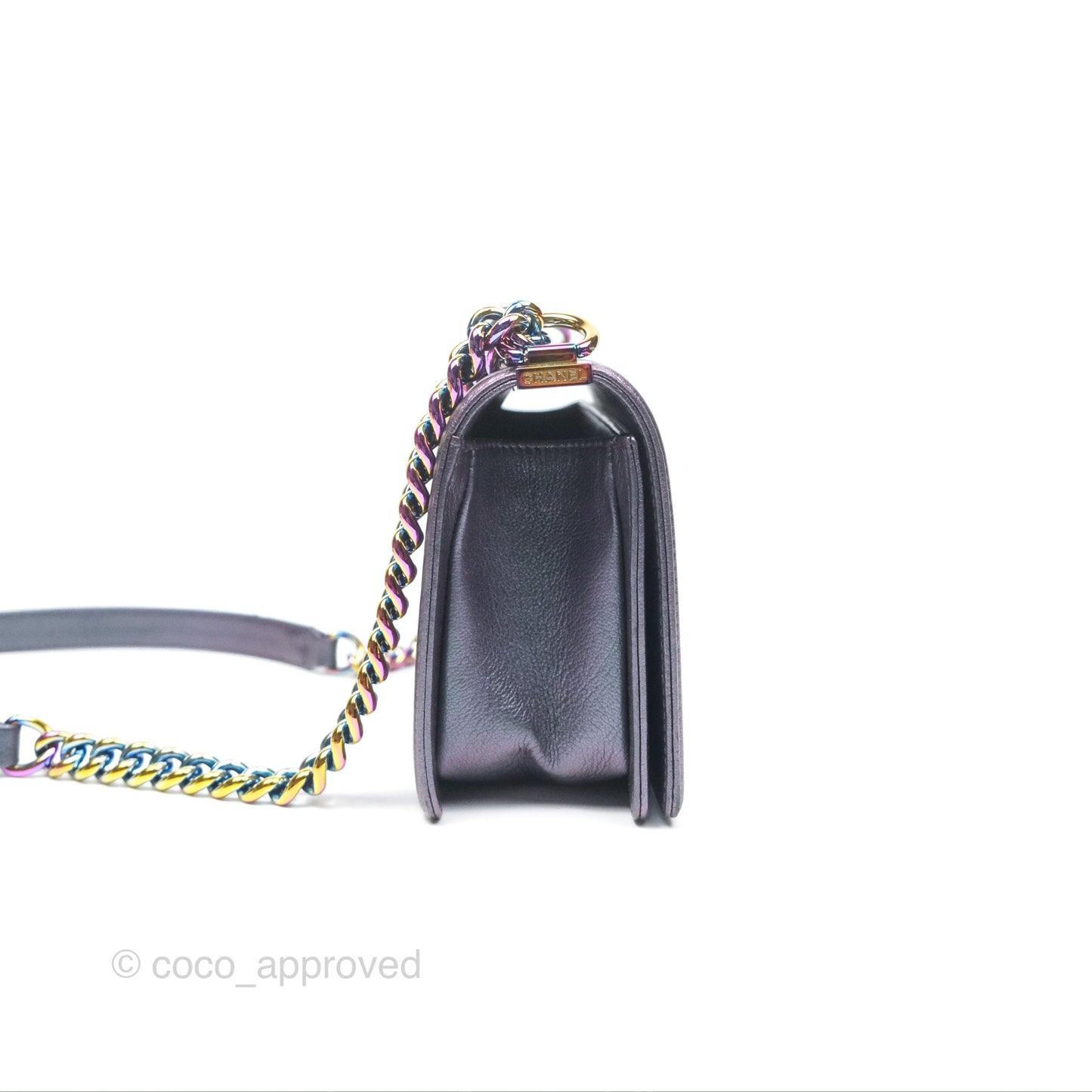 Chanel Medium Boy Quilted Iridescent Purple Goatskin Rainbow Hardware