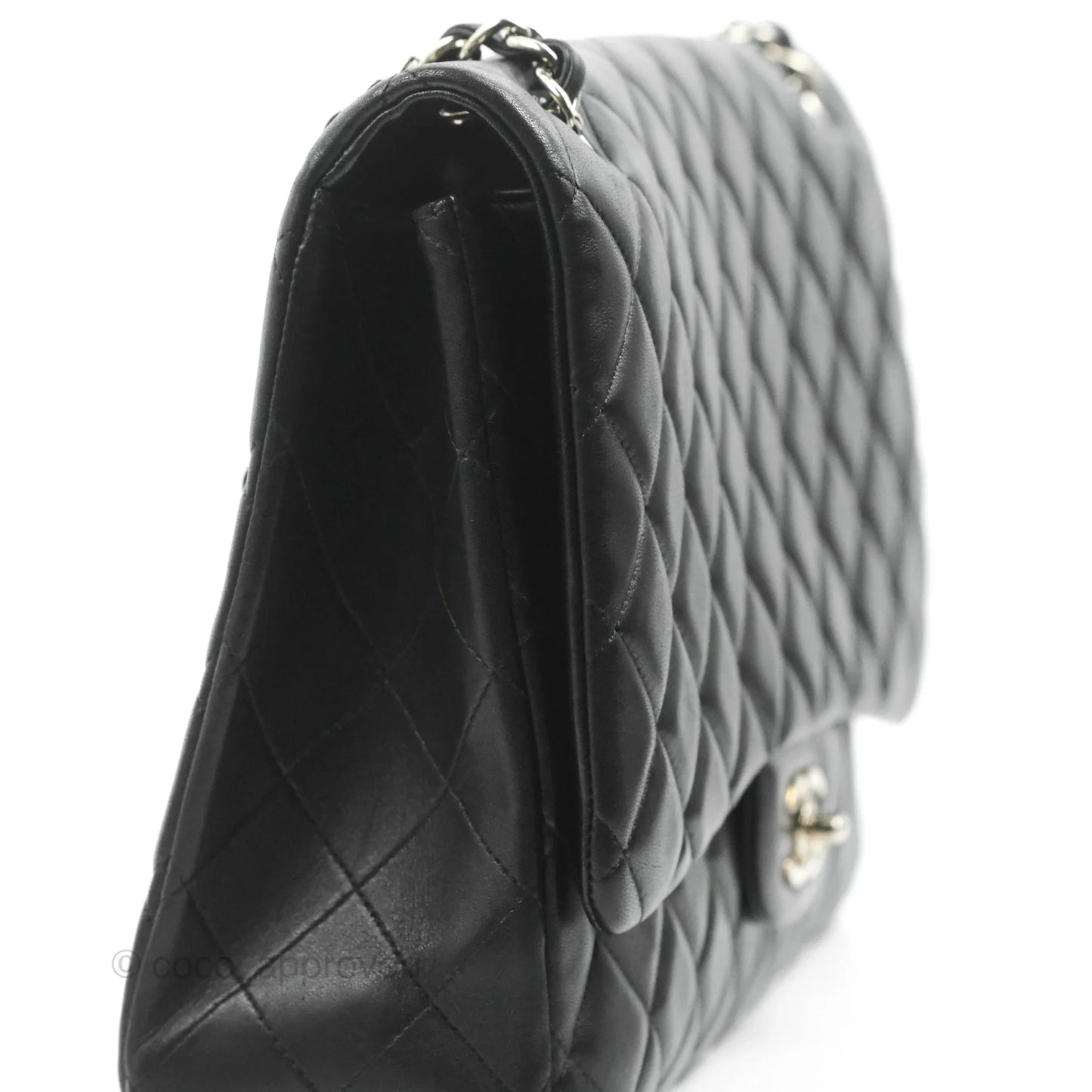 Chanel Single Flap Maxi Lambskin Black Silver Hardware