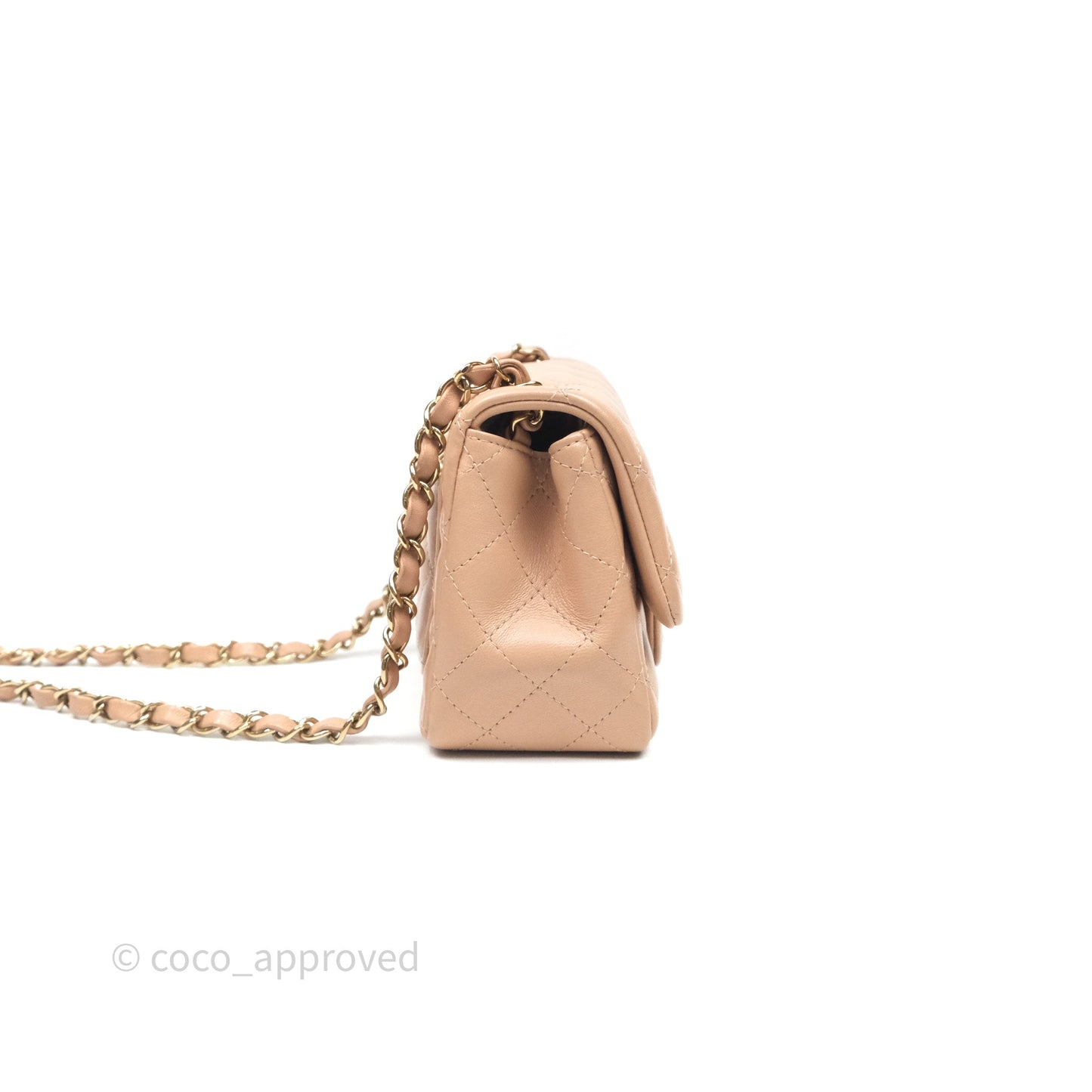Chanel Mini Square Flap Quilted Beige Lambskin Gold Hardware