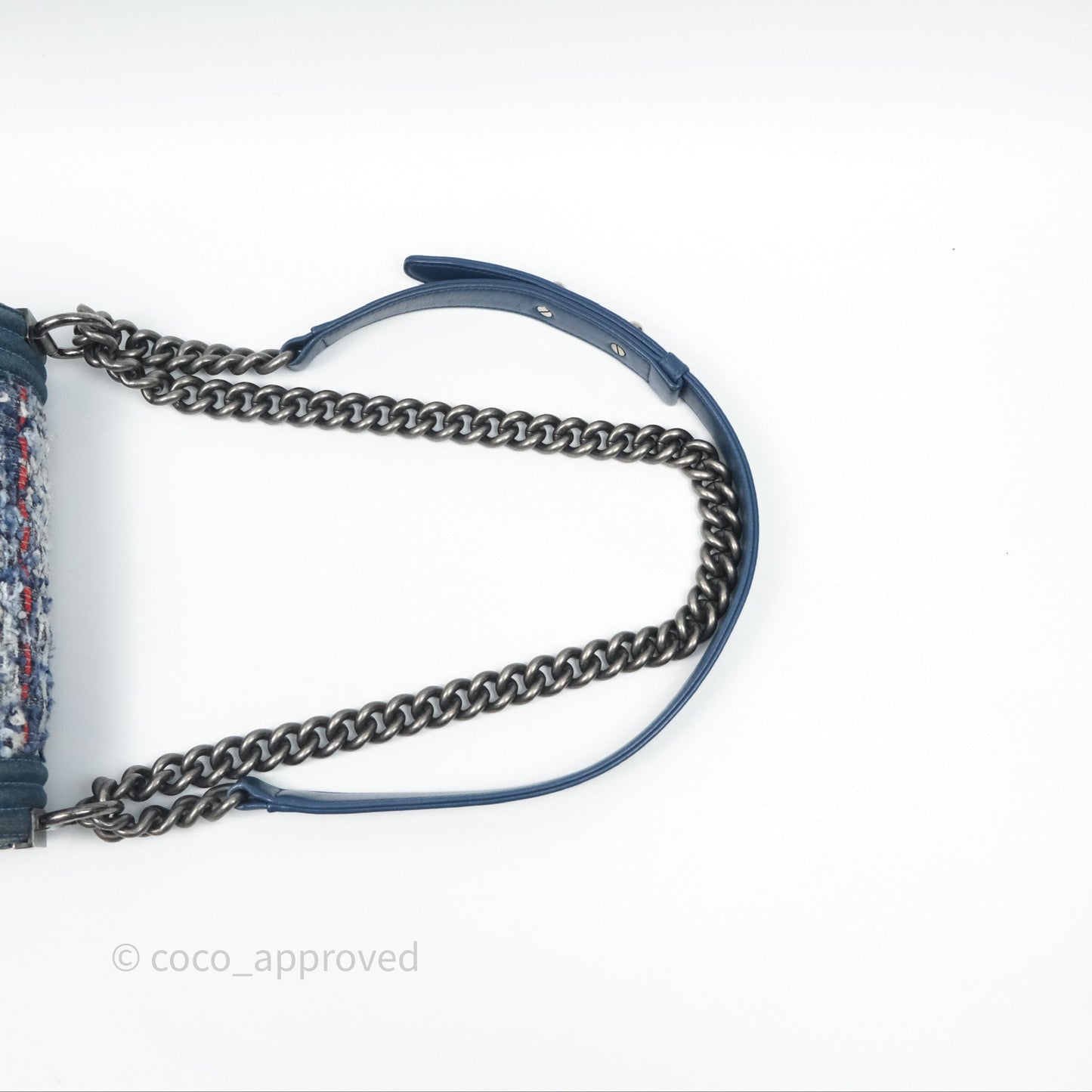 Chanel Small Boy Blue Denim Tweed Ruthenium Hardware