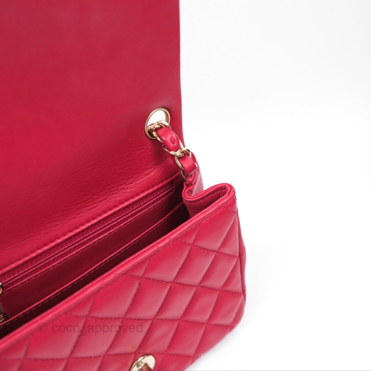 Chanel Mini Square Flap Red Lambskin Light Gold Hardware