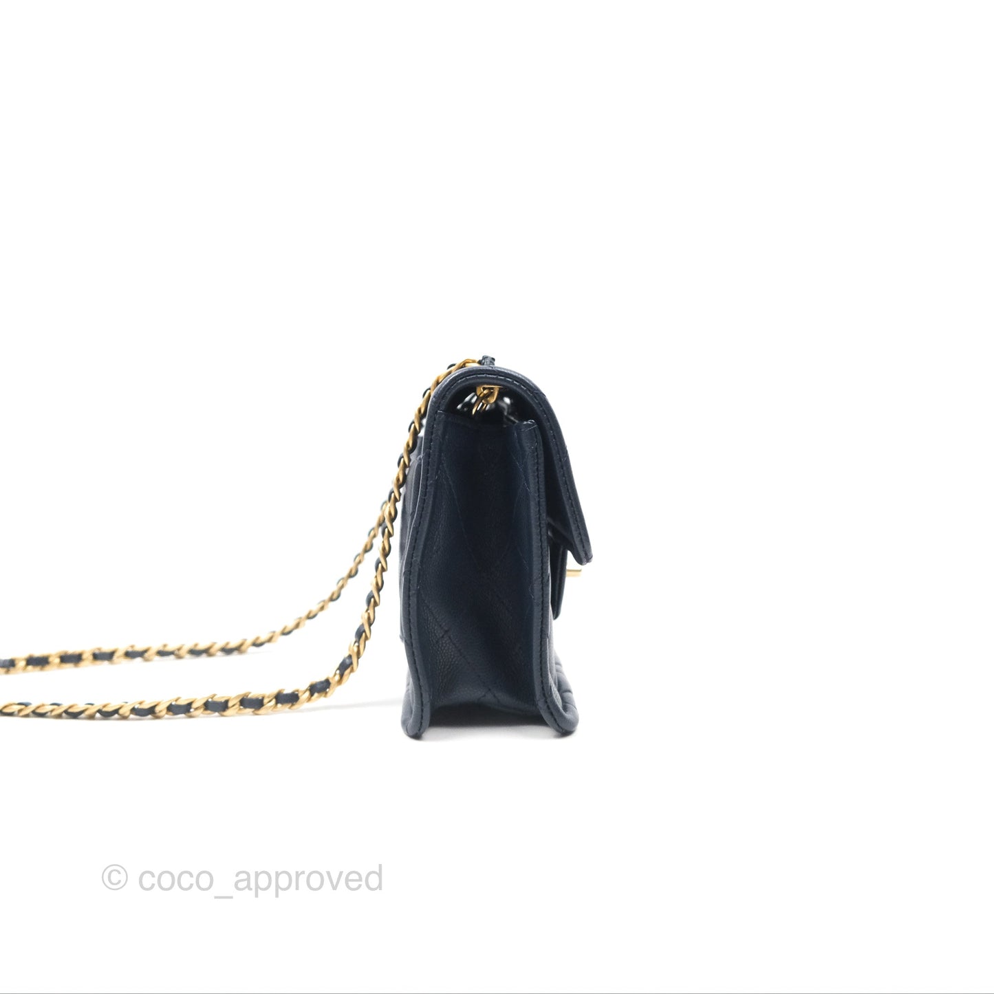 Chanel Mini Square Sweet Quilted Flap Navy Caviar Aged Gold Hardware 21P