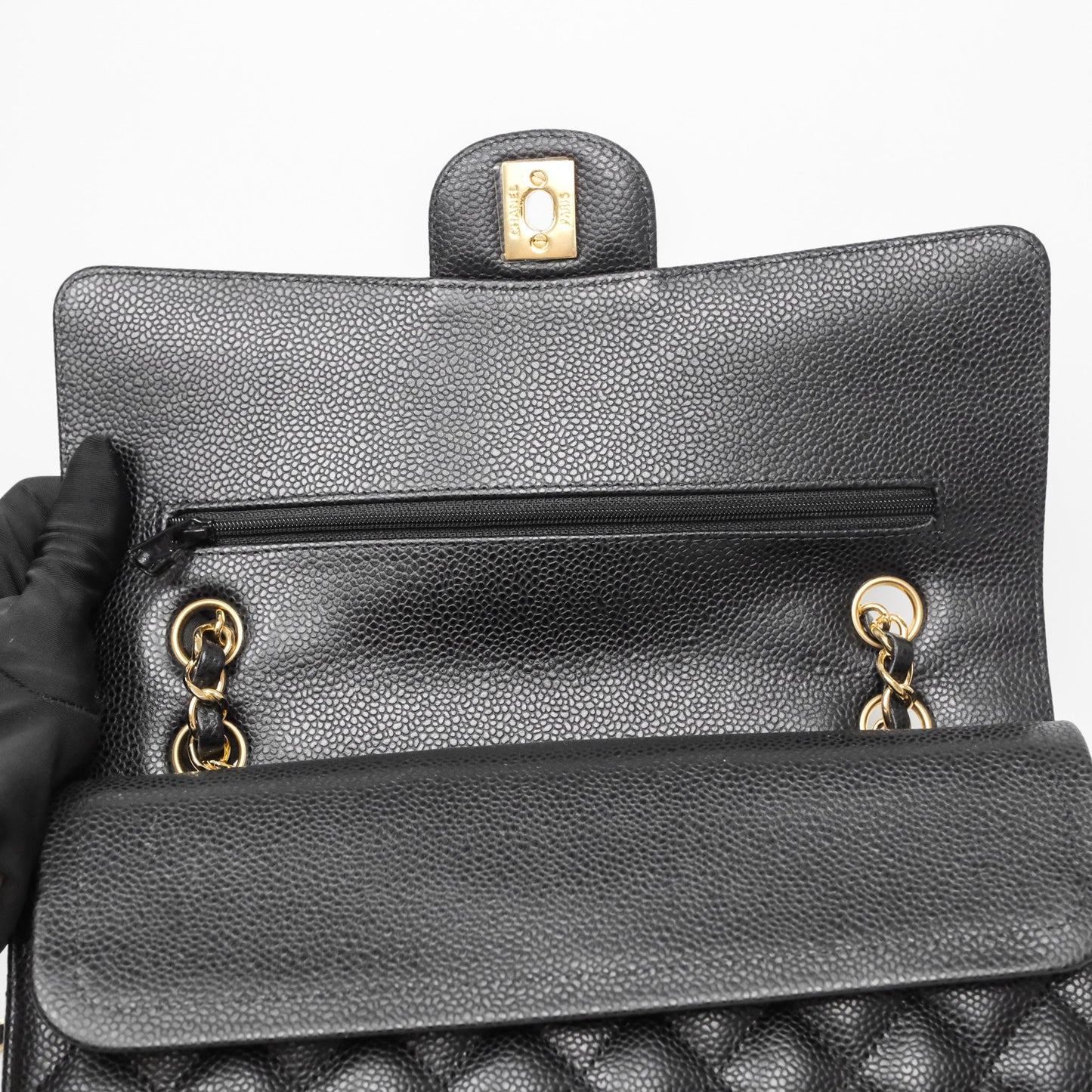 Chanel Classic M/L Medium Flap Quilted Black Caviar Gold Hardware