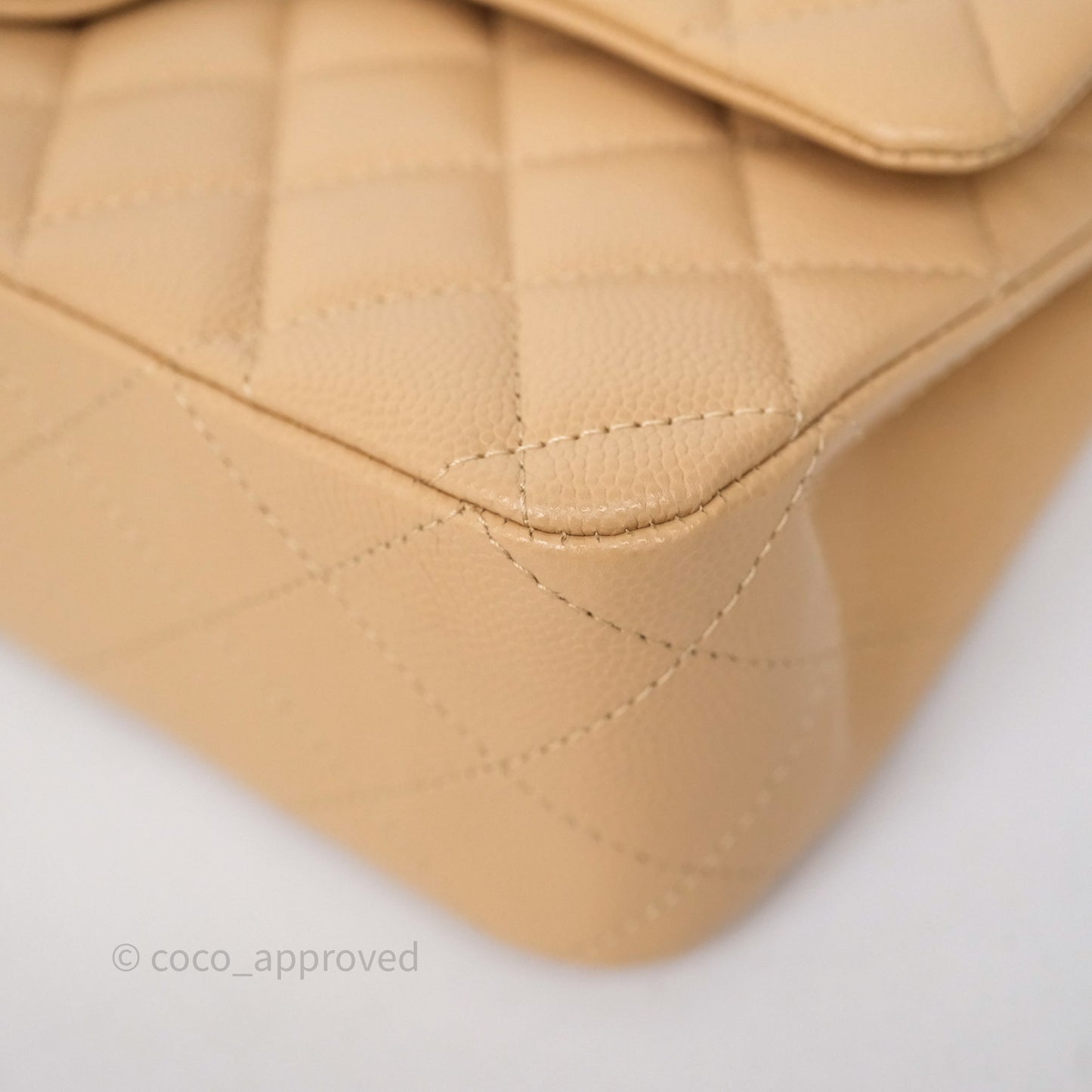 Chanel Classic M/L Medium Flap Quilted Beige Caviar Gold Hardware