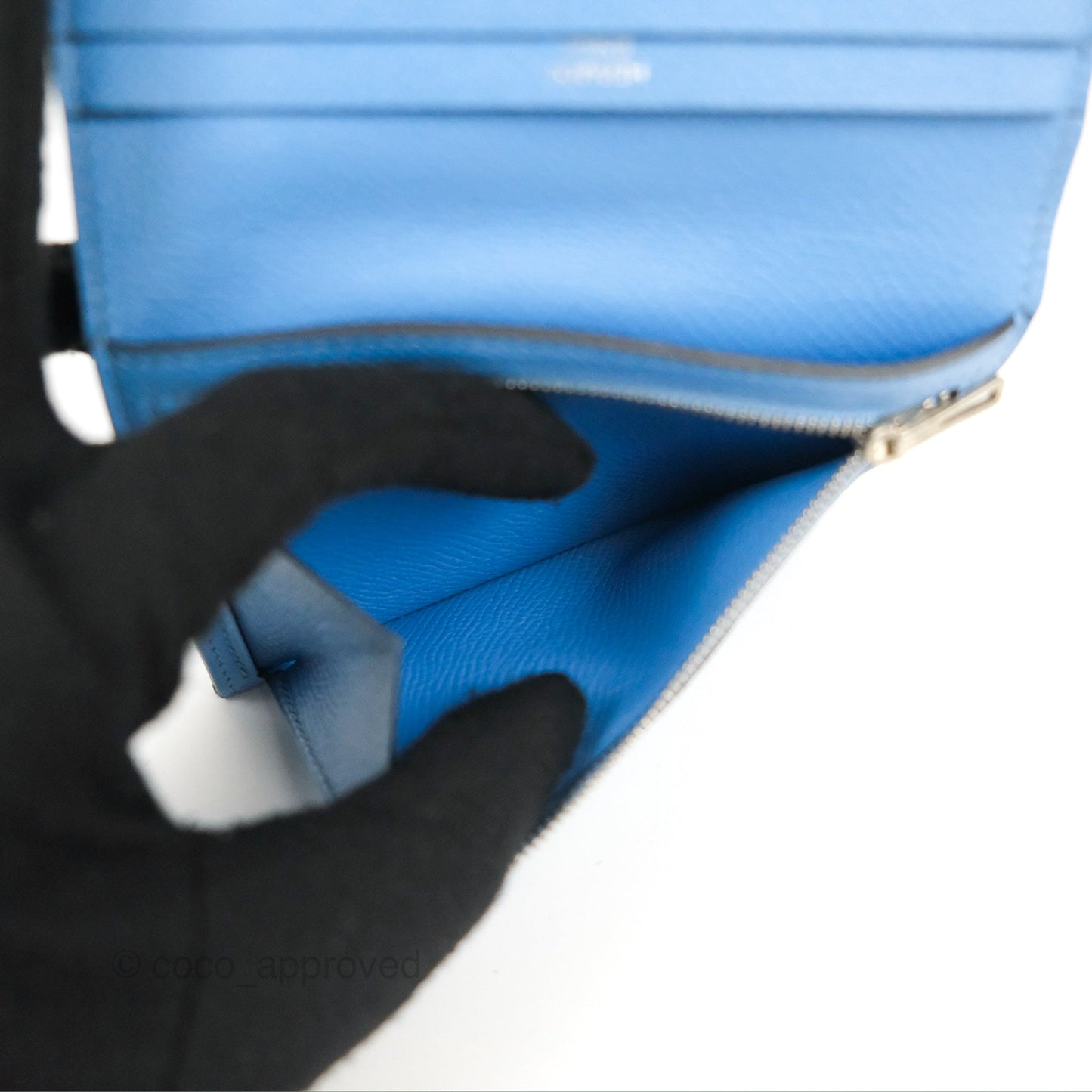 Hermes Bearn Compact Wallet Blue Epsom Palladium Hardware