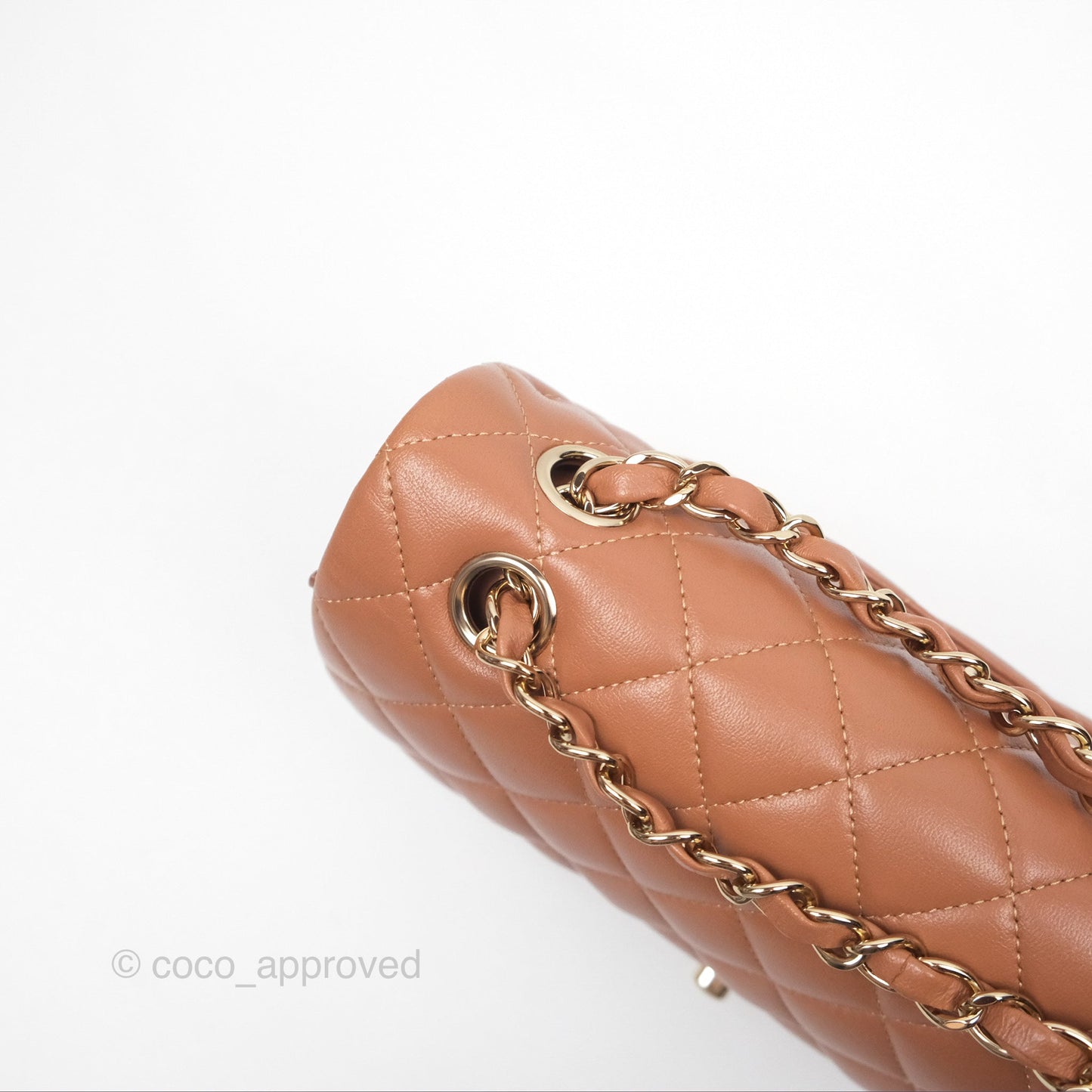 Chanel Small Classic Quilted Flap Dark Beige Caramel Lambskin Gold Hardware
