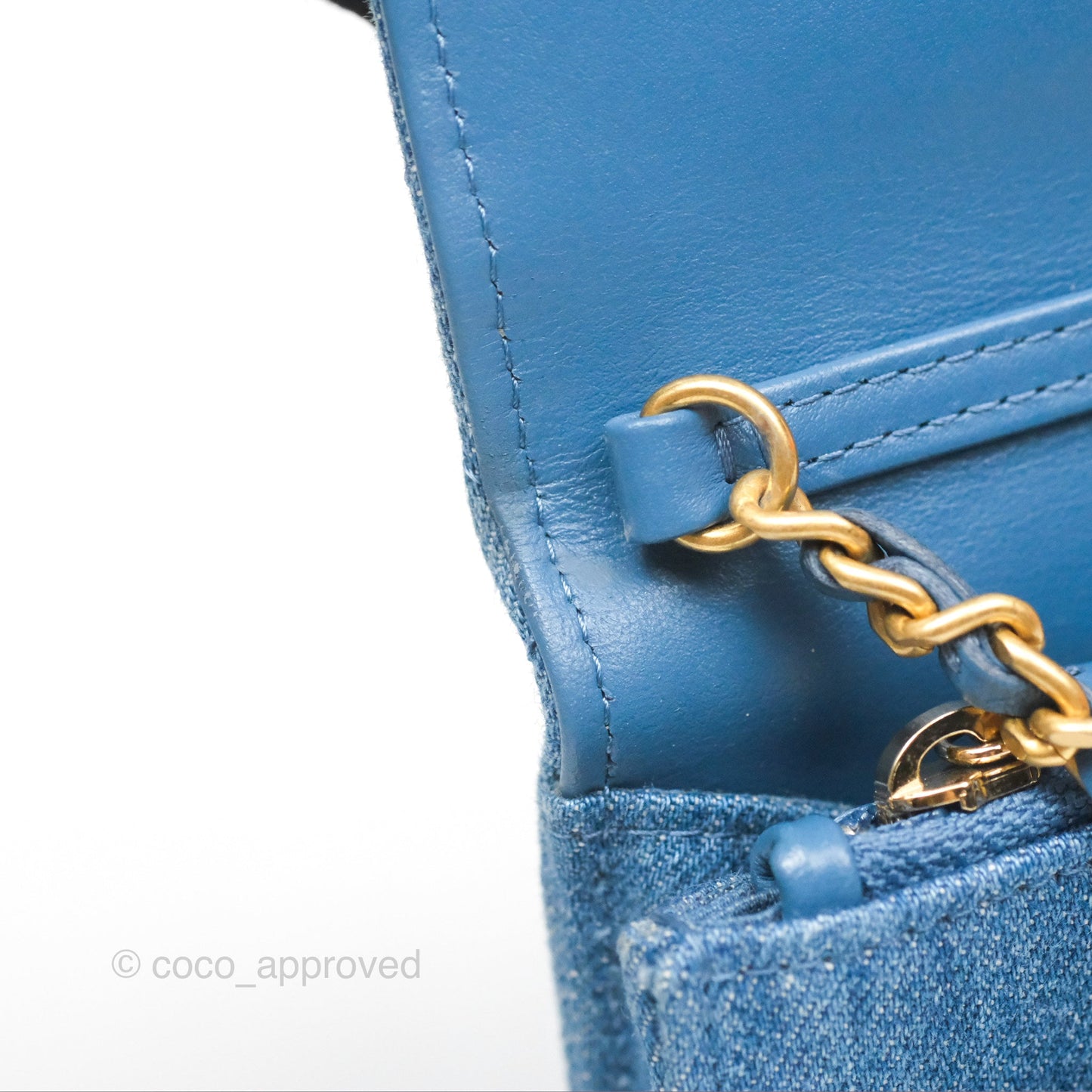 Chanel Quilted Pearl Crush Wallet on Chain WOC Denim Aged Gold Hardware