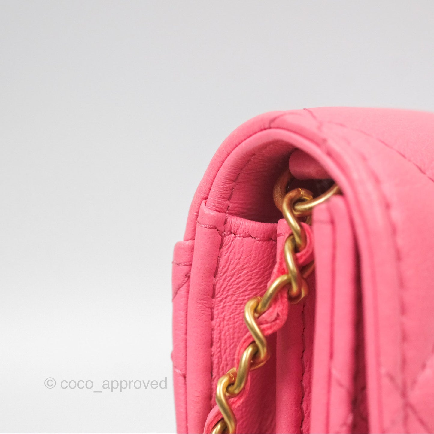 Chanel Pearl Crush Mini Clutch With Chain Pink Lambskin Aged Gold Hardware