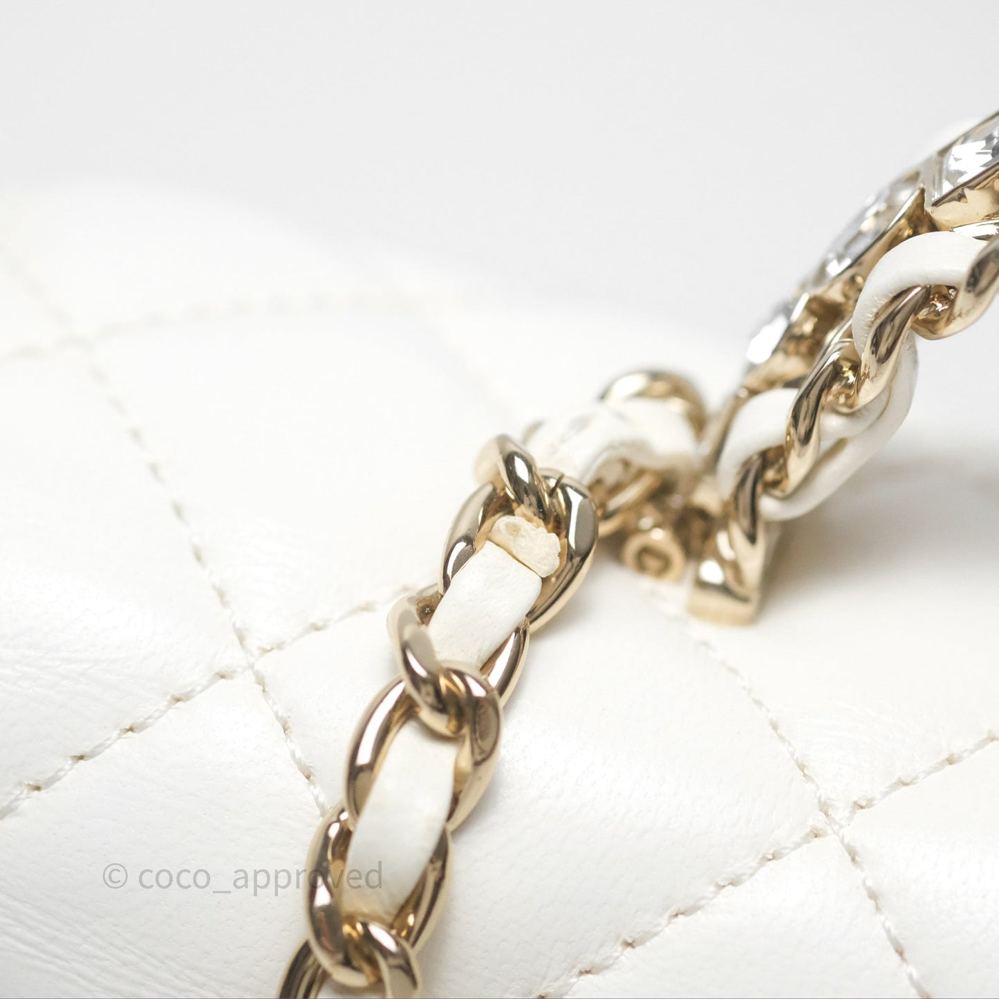 Chanel Crystals Top Handle Mini Rectangular Flap Bag White Lambskin Gold Hardware