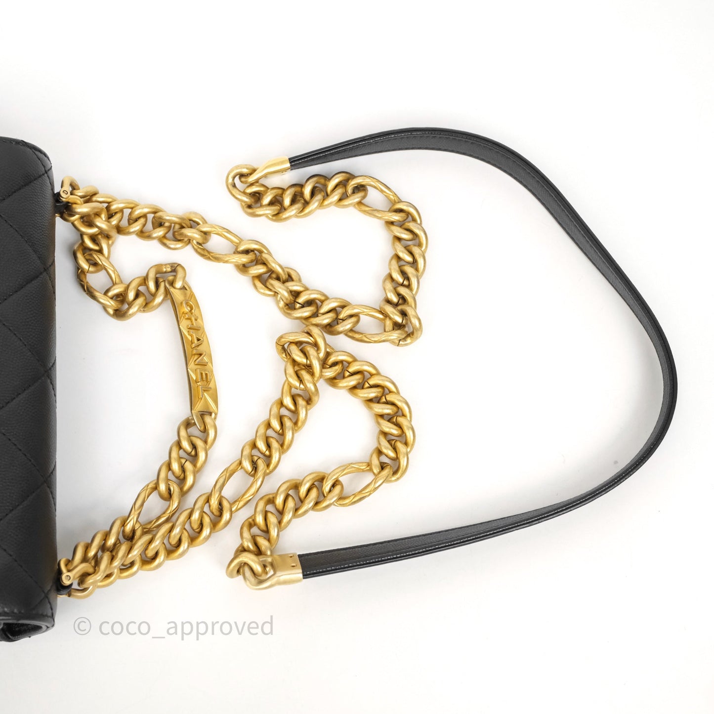 Chanel Mini Bracelet On Chain Flap Bag Flat Quilted Black Caviar Aged Gold Hardware