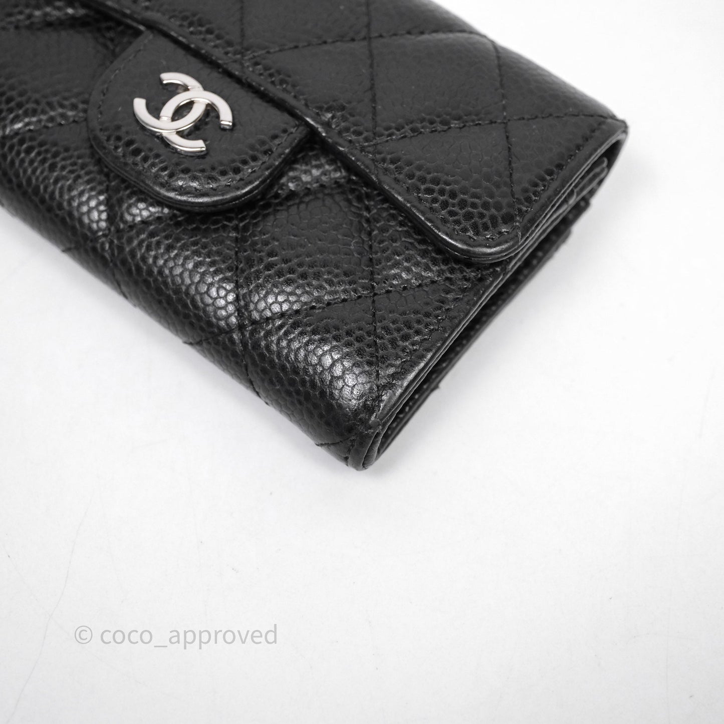 Chanel Quilted Flap Card Holder Black Caviar Silver Hardware