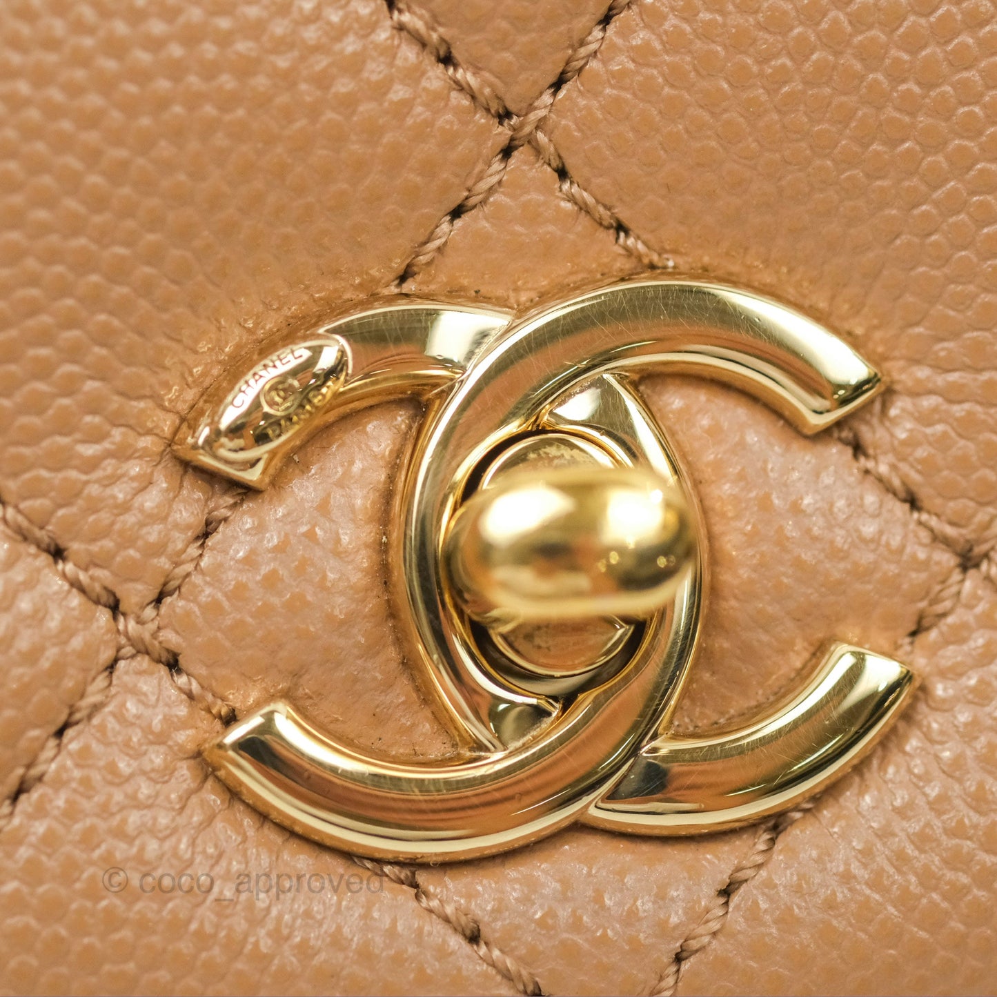 Chanel Mini Coco Handle Quilted Beige Caviar Gold Hardware