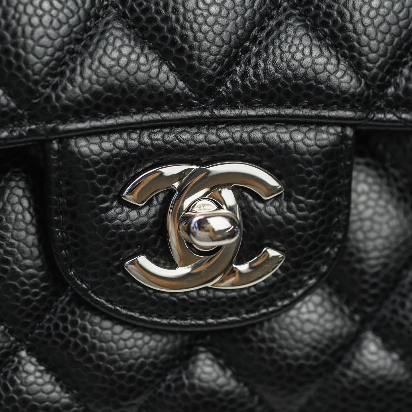 Chanel Classic M/L Medium Double Flap Bag Black Caviar Silver Hardware
