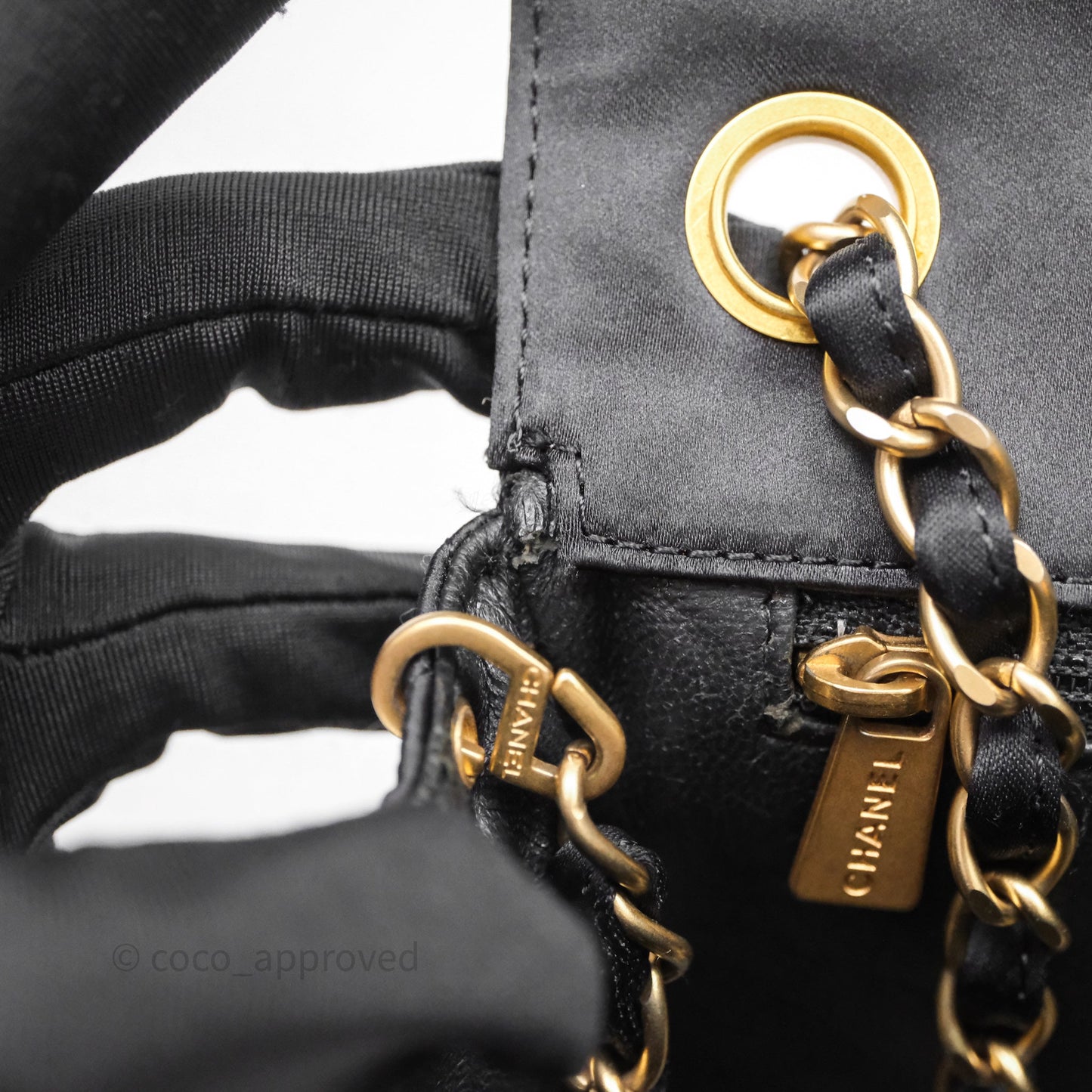 Chanel Vintage Mini Rectangular Black Satin Matte Gold Hardware