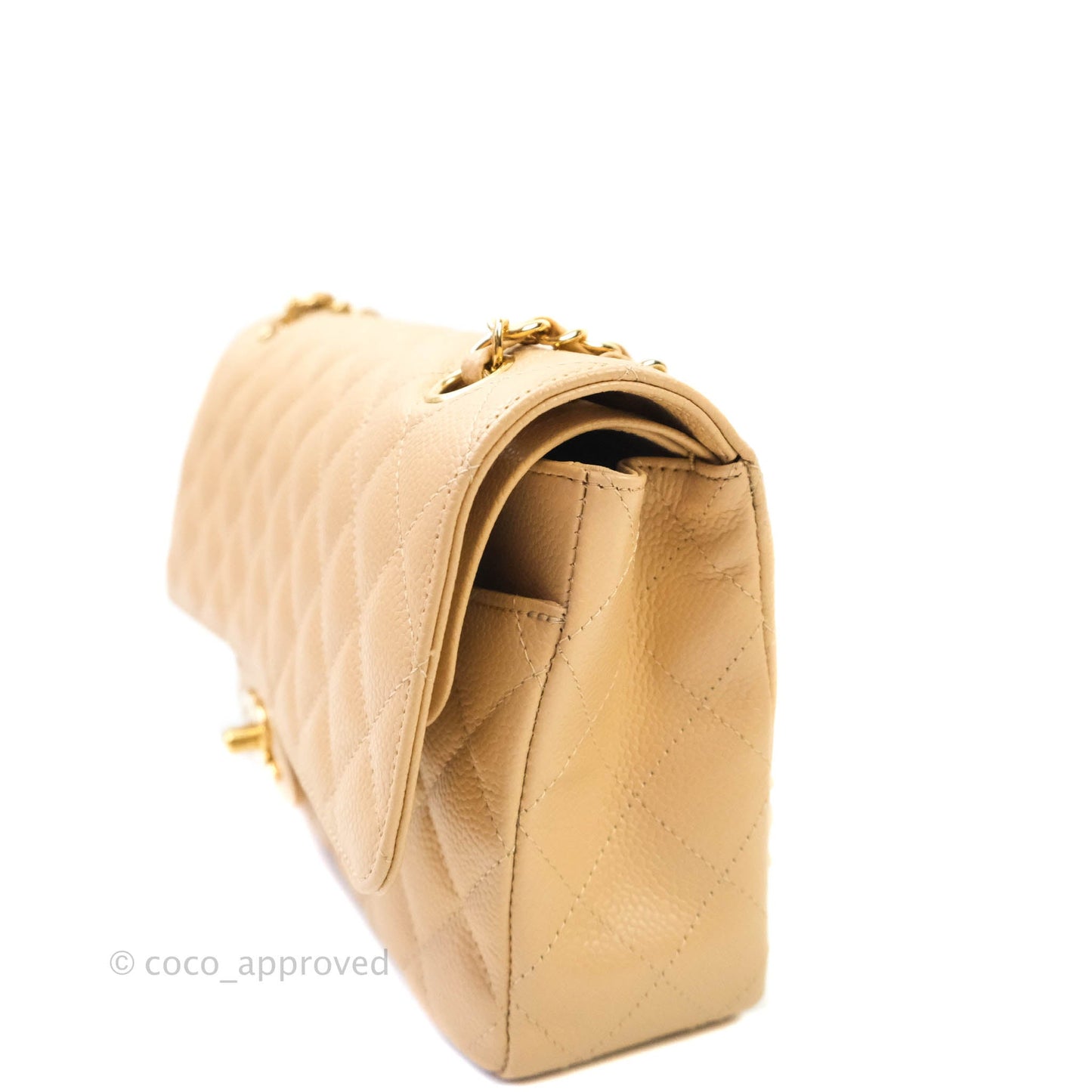Chanel Classic M/L Medium Double Flap Beige Caviar Gold Hardware