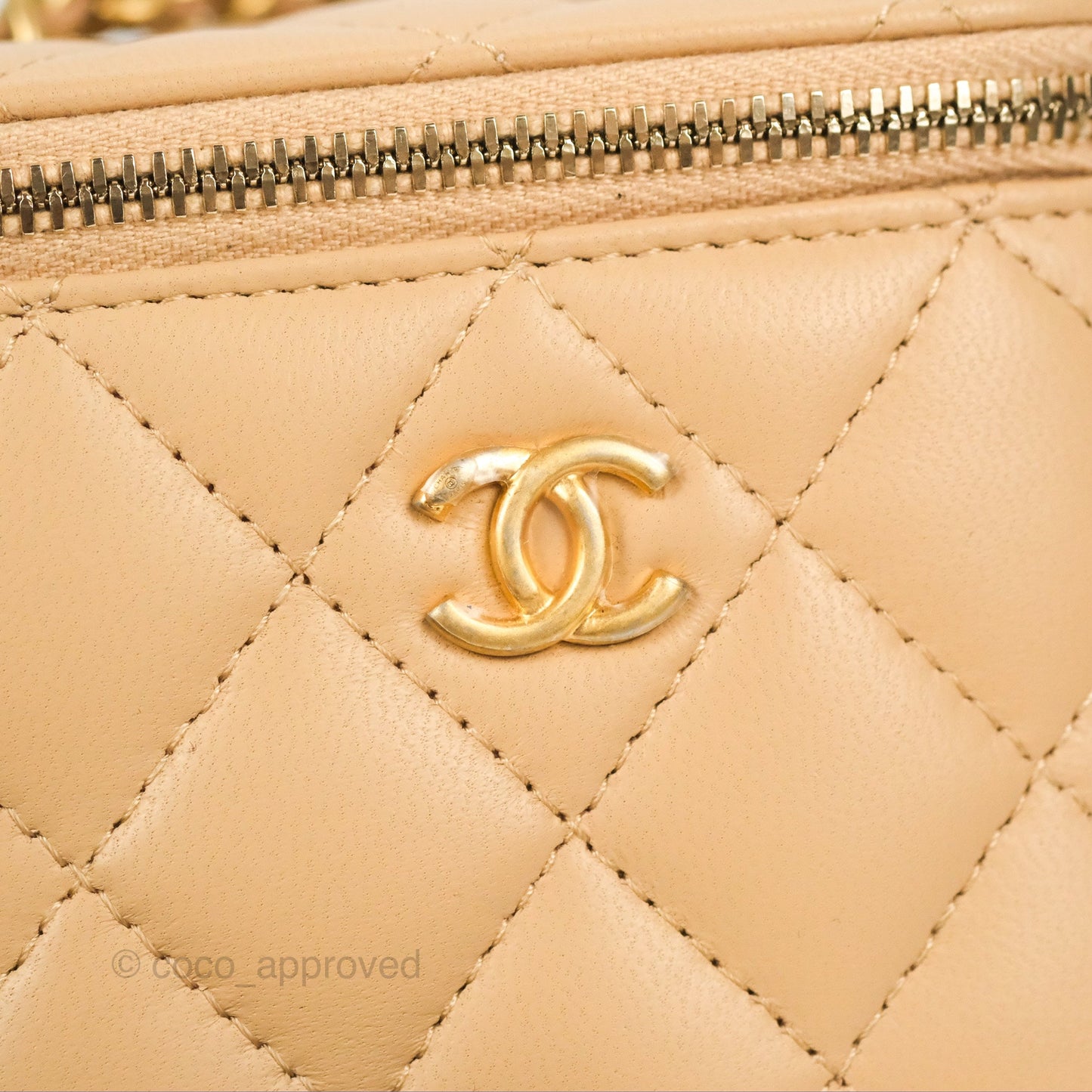 Chanel Mini Pearl Crush Vanity With Chain Beige Lambskin Aged Gold Hardware