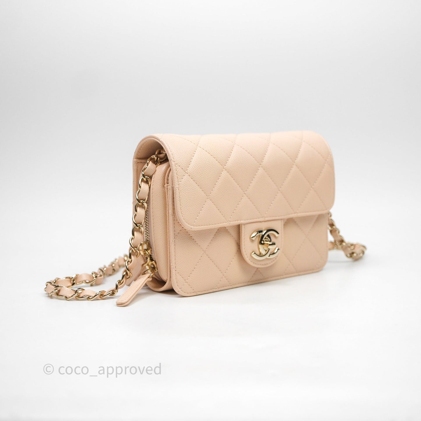 Chanel Small Like The Wallet Flap Quilted Light Beige Pink Caviar Gold Hardware 22C